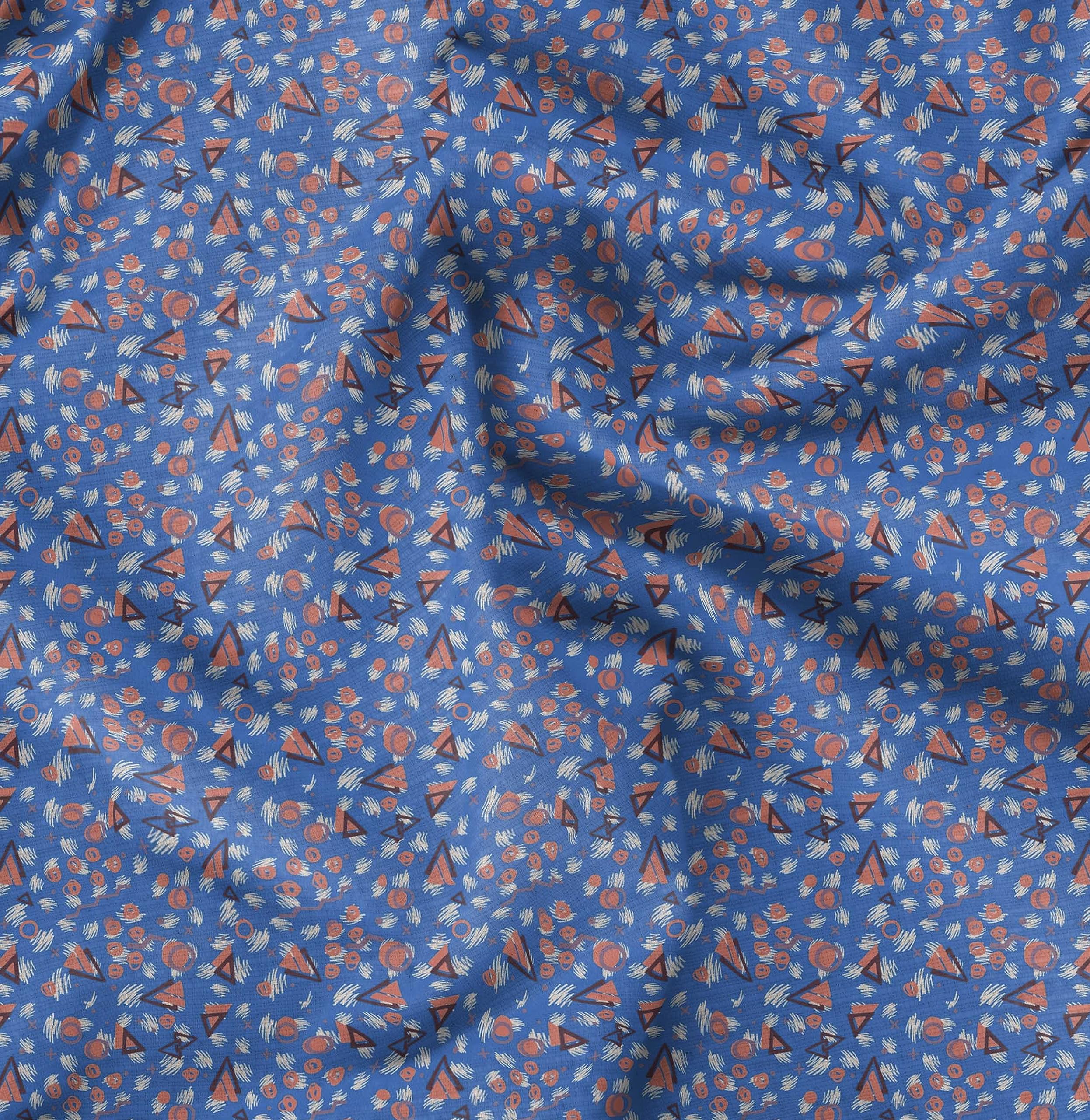 Soimoi Moss Georgette Blue Fabric by The Yard - 42 Inch Wide Geometric Printed Fabric with Circle & Triangle Pattern - Lightweight Textile for DIY Crafts, Dresses, Curtains & Home Decor Projects