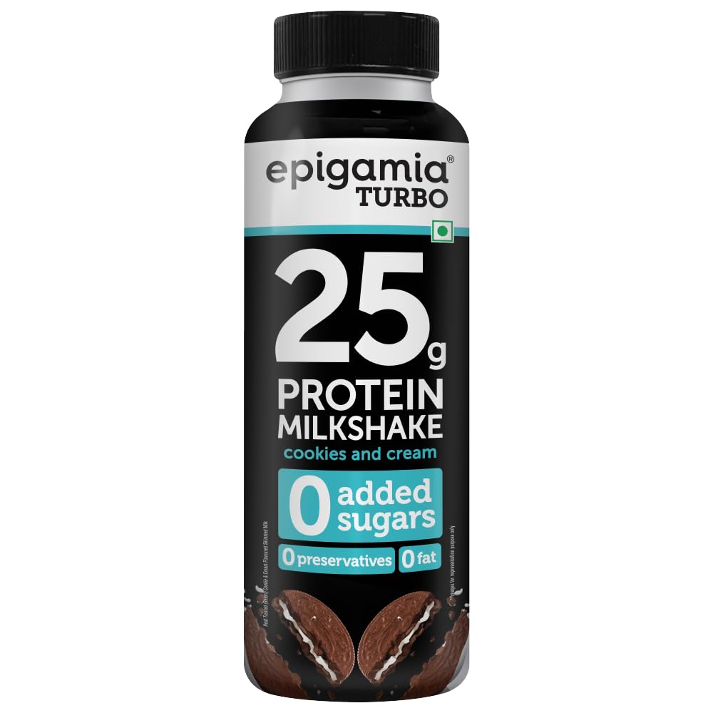 Epigamia Turbo 25g High Protein Milkshake - Cookies & Cream Flavor, 250ml | Post-Workout Recovery Drink & Healthy Snack for Fitness Enthusiasts