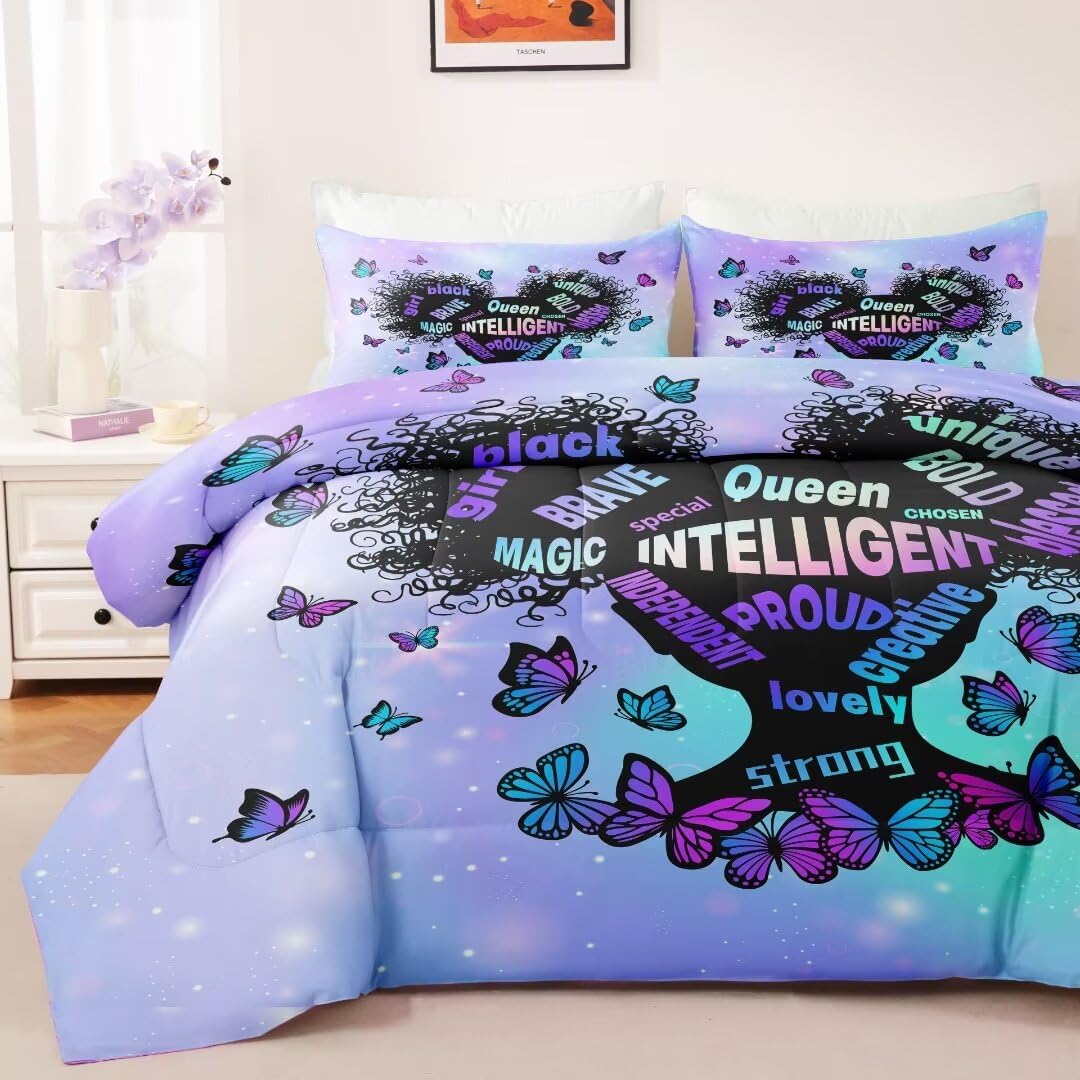 Black Girl Magic Comforter Set Twin Size - Afro-Inspired Bedding with Motivational Quotes | Soft & Cozy African American Bedroom Decor for Girls & Teens