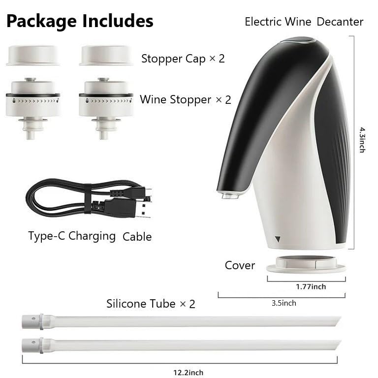 Electric Wine Decanter & Aerator - Fast Wine Pourer with LED Light, Perfect Wine Gift for Lovers & Corporate Gifts (Black/White) - Ideal for Red Wine Tasting, Dinner Parties & Holiday Gifting