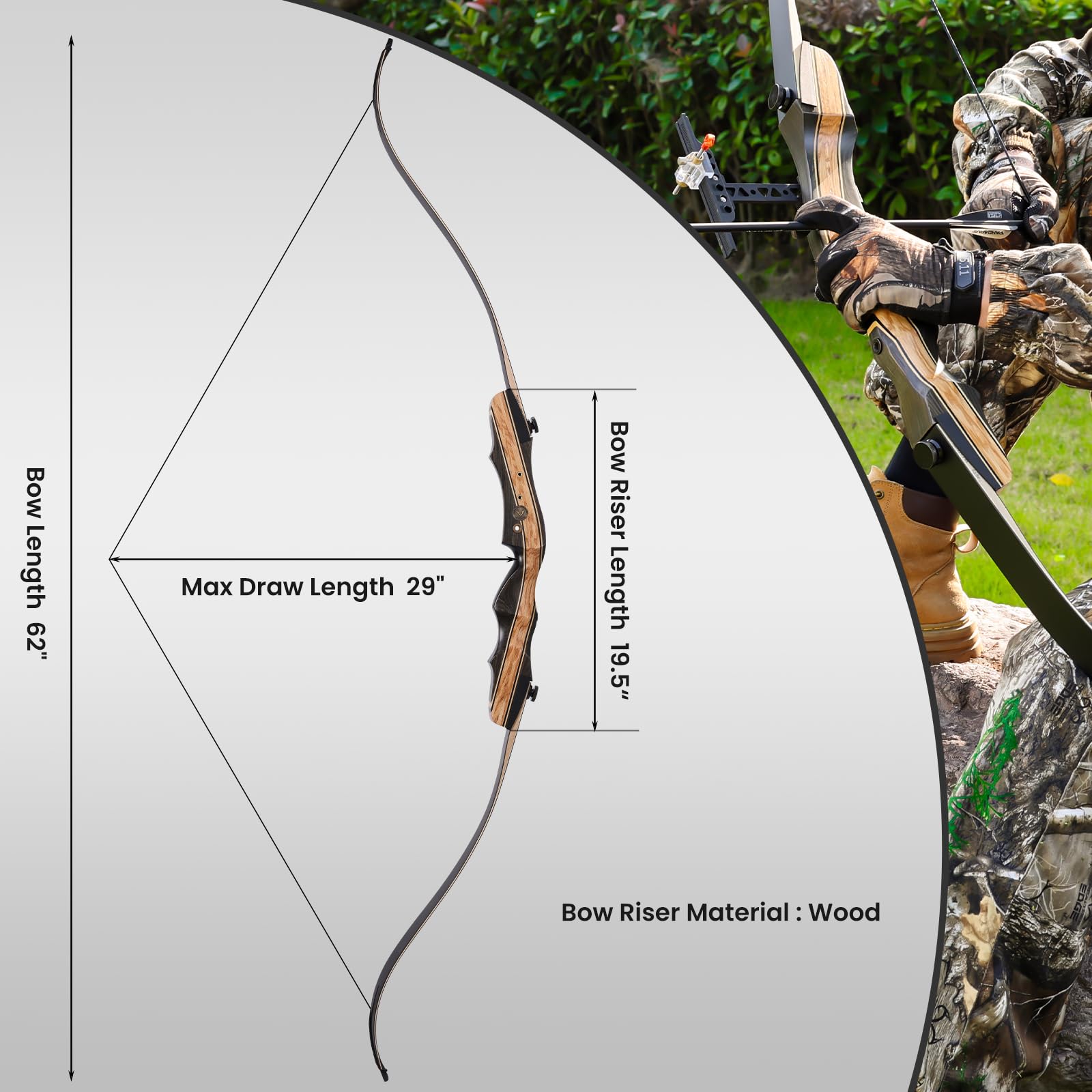 62 Inch Takedown Recurve Bow for Adults & Youth - Right & Left Handed Hunting Bow Set with 20-50lbs Draw Weight | Perfect for Beginners, Target Practice & Outdoor Archery Training
