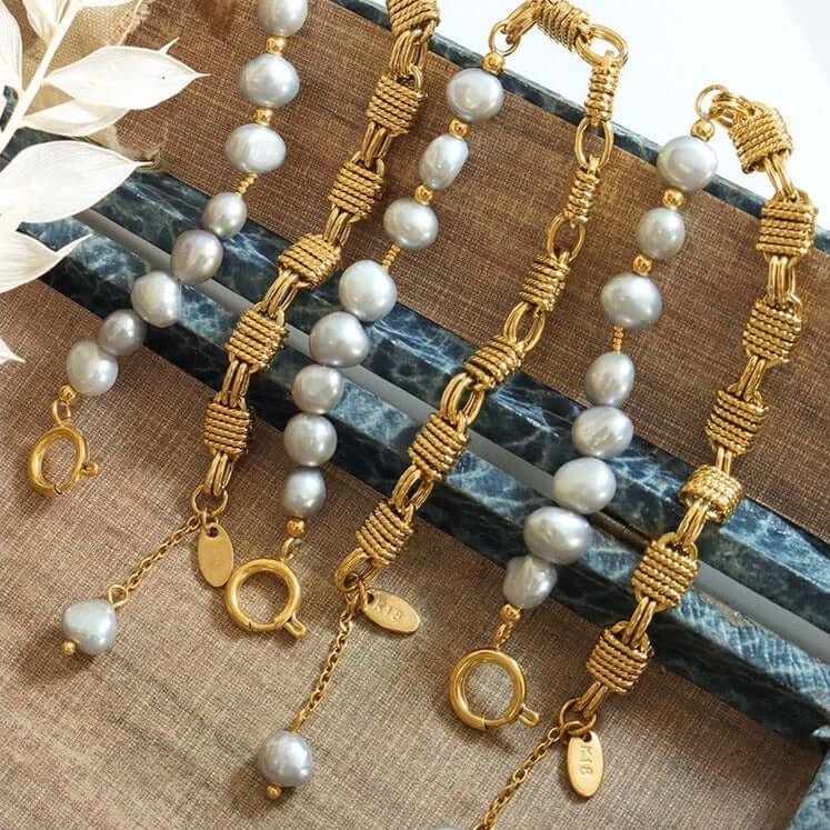 Natural Freshwater Pearl & Agate Pig Nose Bracelet for Women - Elegant Adjustable Beaded Wrist Jewelry E379 | Perfect for Daily Wear, Office, Parties & Special Occasions