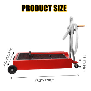 GARVEE 25 Gallon Hand Pump Oil Drain Pan with 95L Low Profile Design - Heavy Duty Automotive Oil Change Pan for Cars, Trucks & Motorcycles - Red