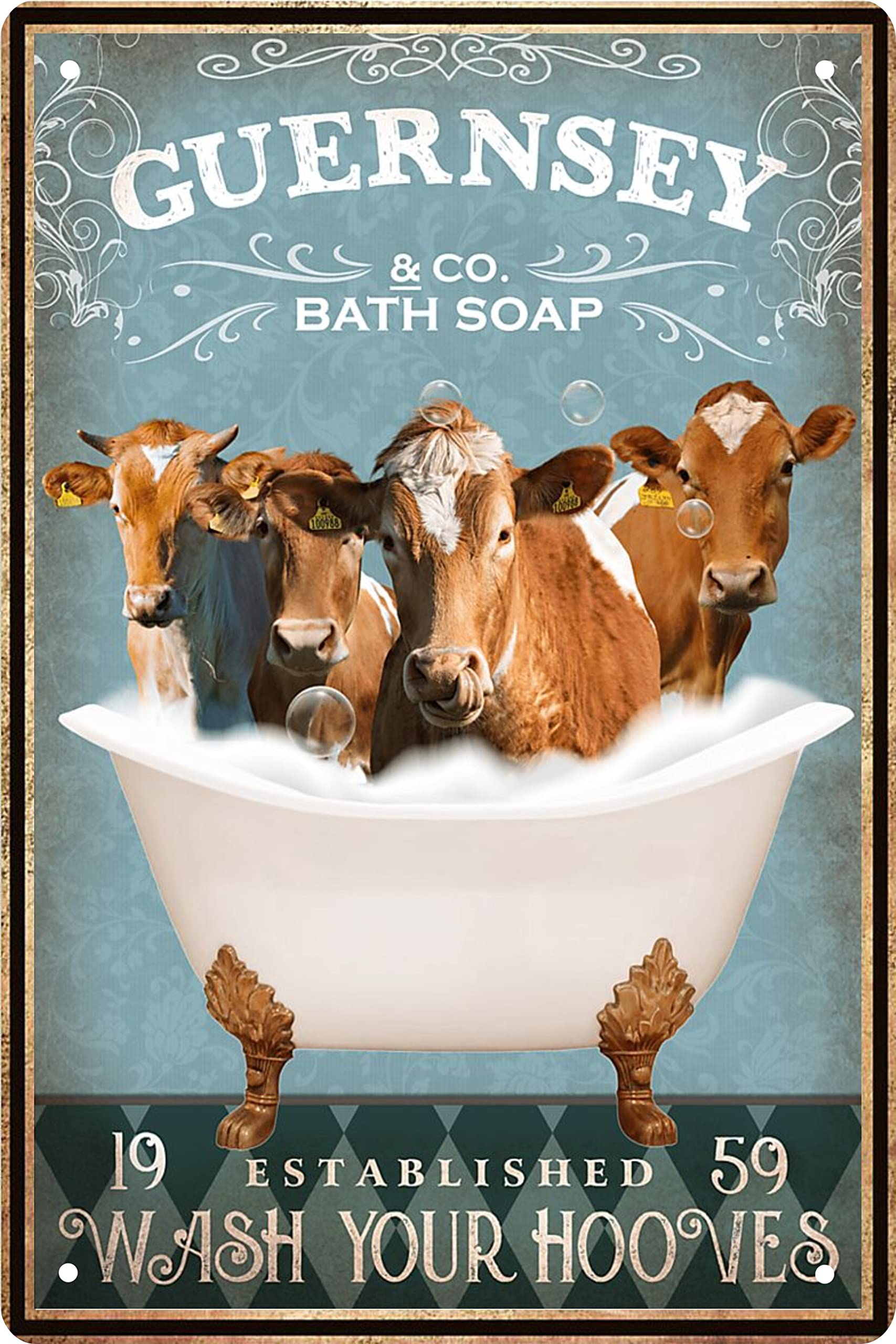 Vintage Guernsey Cow Metal Tin Sign - 8x12 Inch Retro Wall Art for Bathroom, Farmhouse, Bar & Man Cave Decor - Funny Farm Animal Gift for Pet Lovers - Perfect for Home, Office & Country Style Interiors