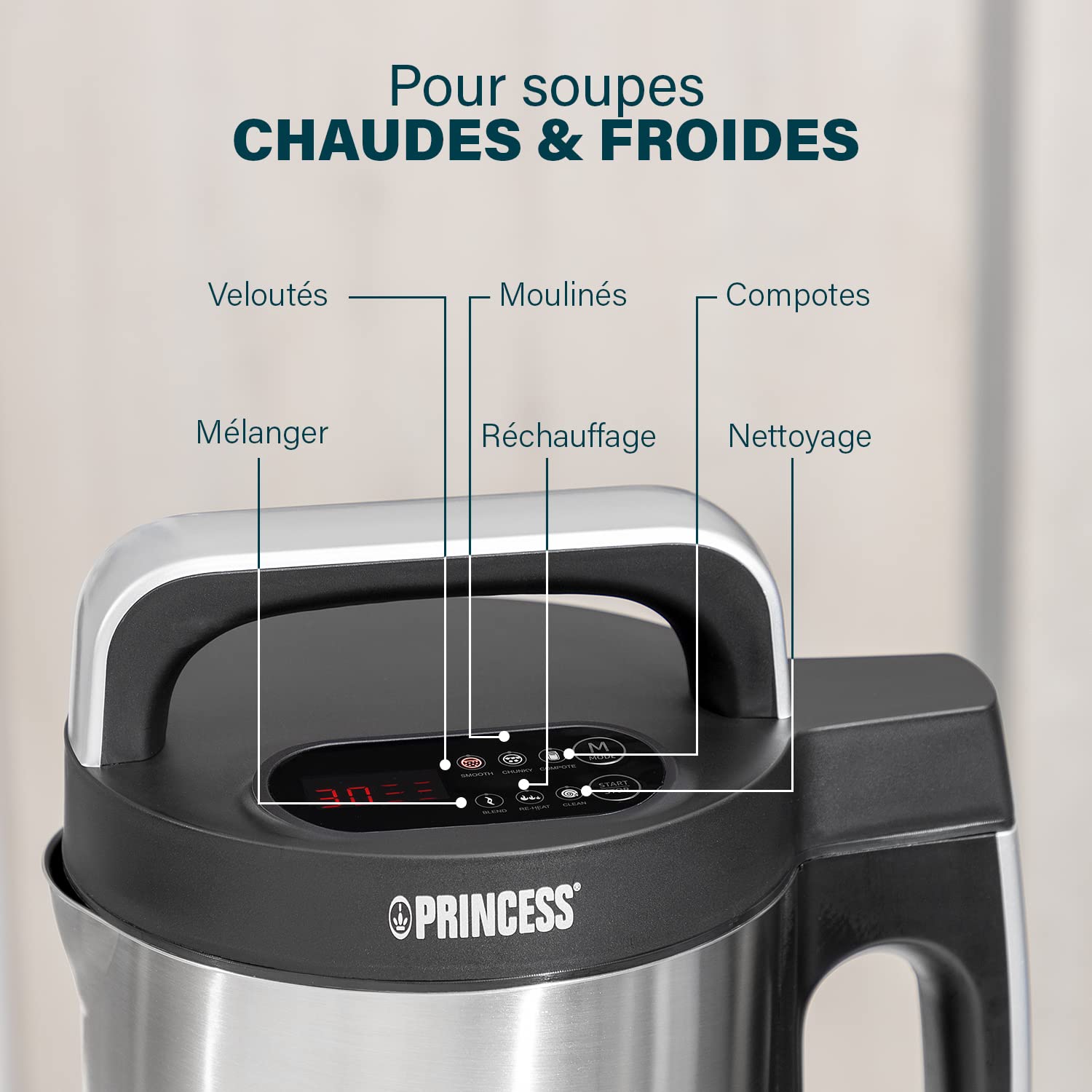 Princess 214002 3-in-1 Blender for Soup, Smoothies & Shakes - 600W Stainless Steel Blender with Glass Jar (Black) - Perfect for Kitchen, Home & Healthy Lifestyle
