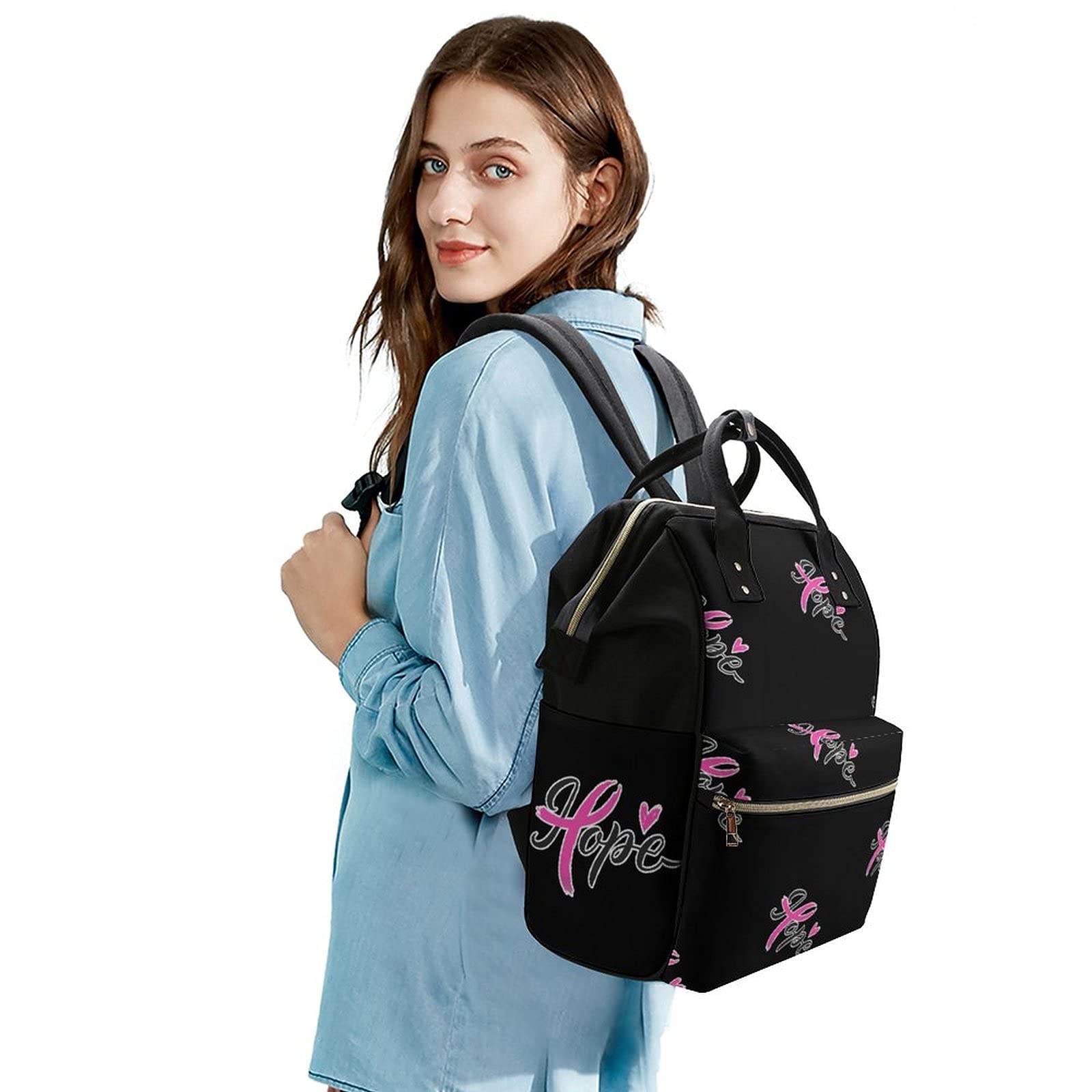 FunnyStar Hope Breast Cancer Awareness Laptop Backpack for Women - Travel Nurse Shoulder Bag, Casual Mommy Daypack (Black, One Size) - Perfect for Work, School & Travel