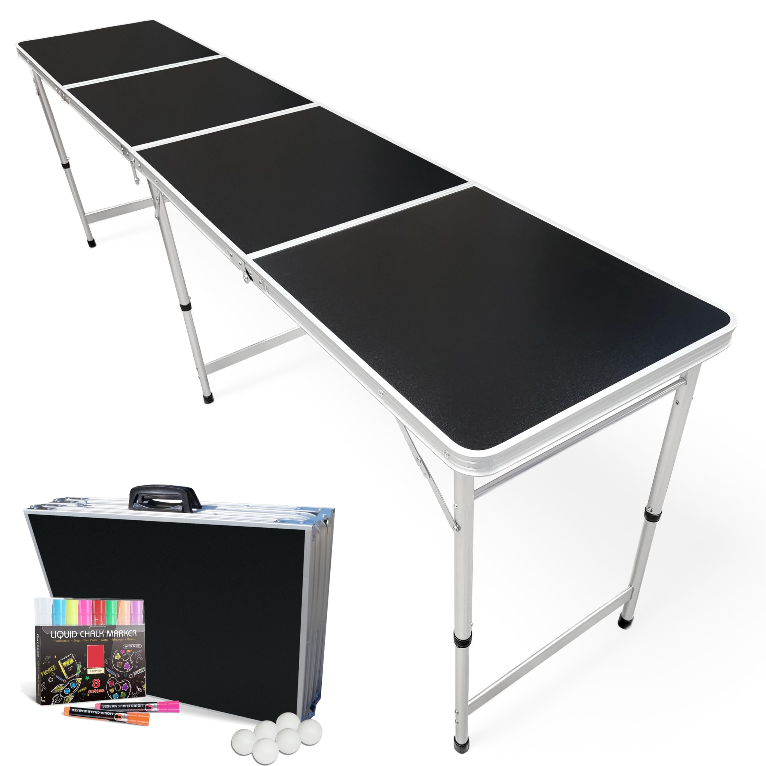 8ft LED Folding Beer Pong Table with US Flag Design - Includes Free HEXCUPs & Balls for Parties, Tailgates & Outdoor Games