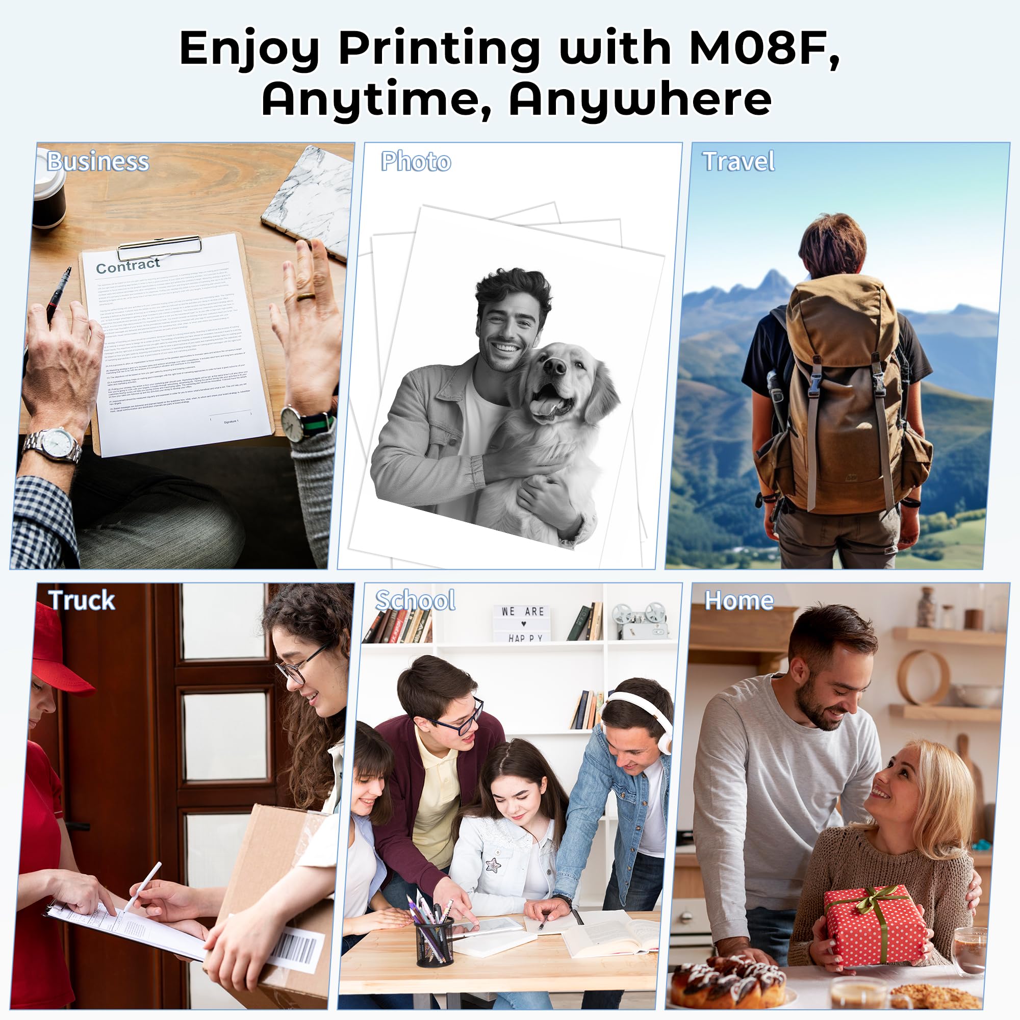 Wireless Portable Printer for Travel - M08F Inkless Thermal Printer, Supports 8.5