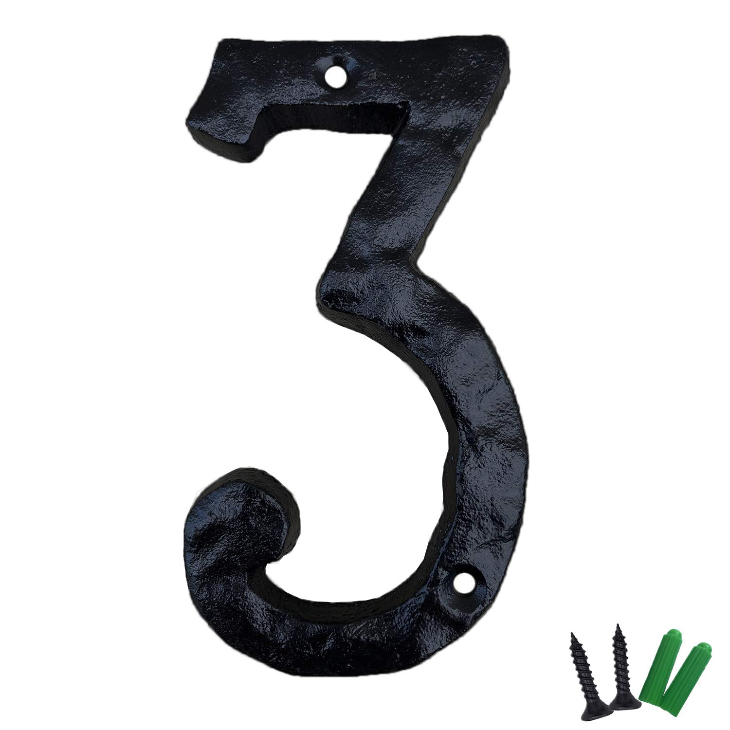5.5 Inch Black Cast Iron House Numbers - Durable Home Address Plaque for Mailbox, Door, or Fence (Number 3) | Weatherproof Outdoor Signage for Residential & Commercial Properties