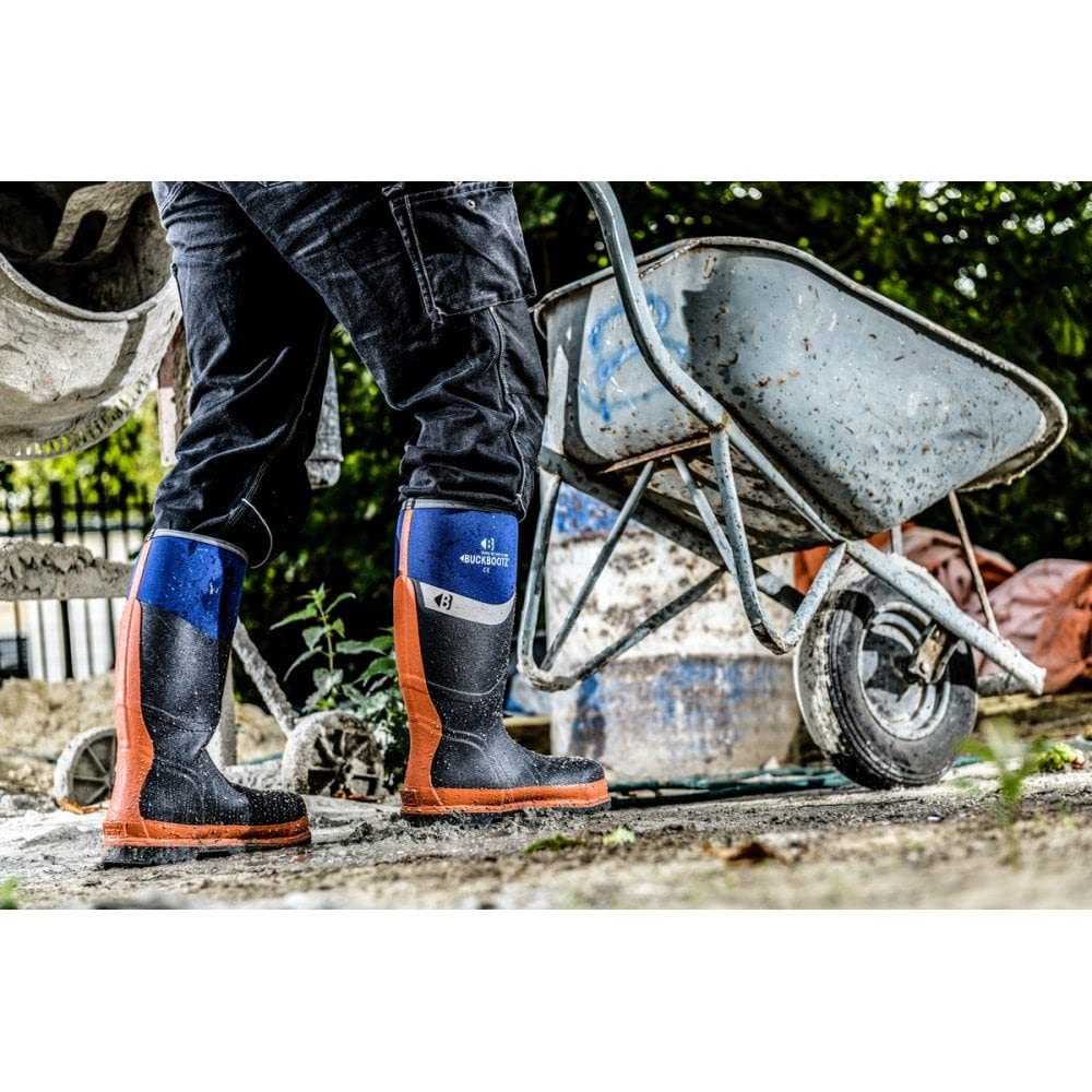 Buckbootz BBZ6000BK Black Safety Wellington Boots - Waterproof, Slip-Resistant Work Boots for Construction, Farming & Outdoor Activities