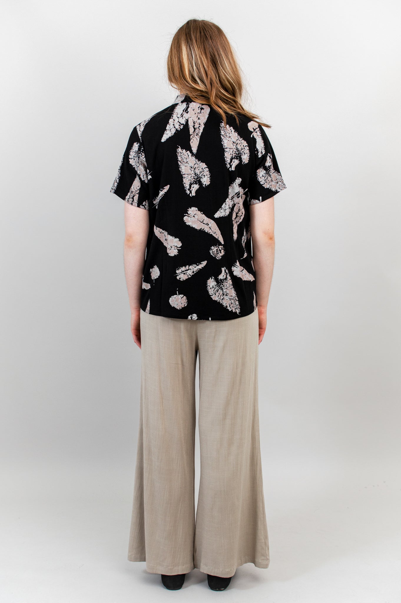 Debra Top - Leaf Shadow Linen Bamboo Blouse | Women's Fashion Final Sale | Perfect for Summer Outfits & Casual Wear