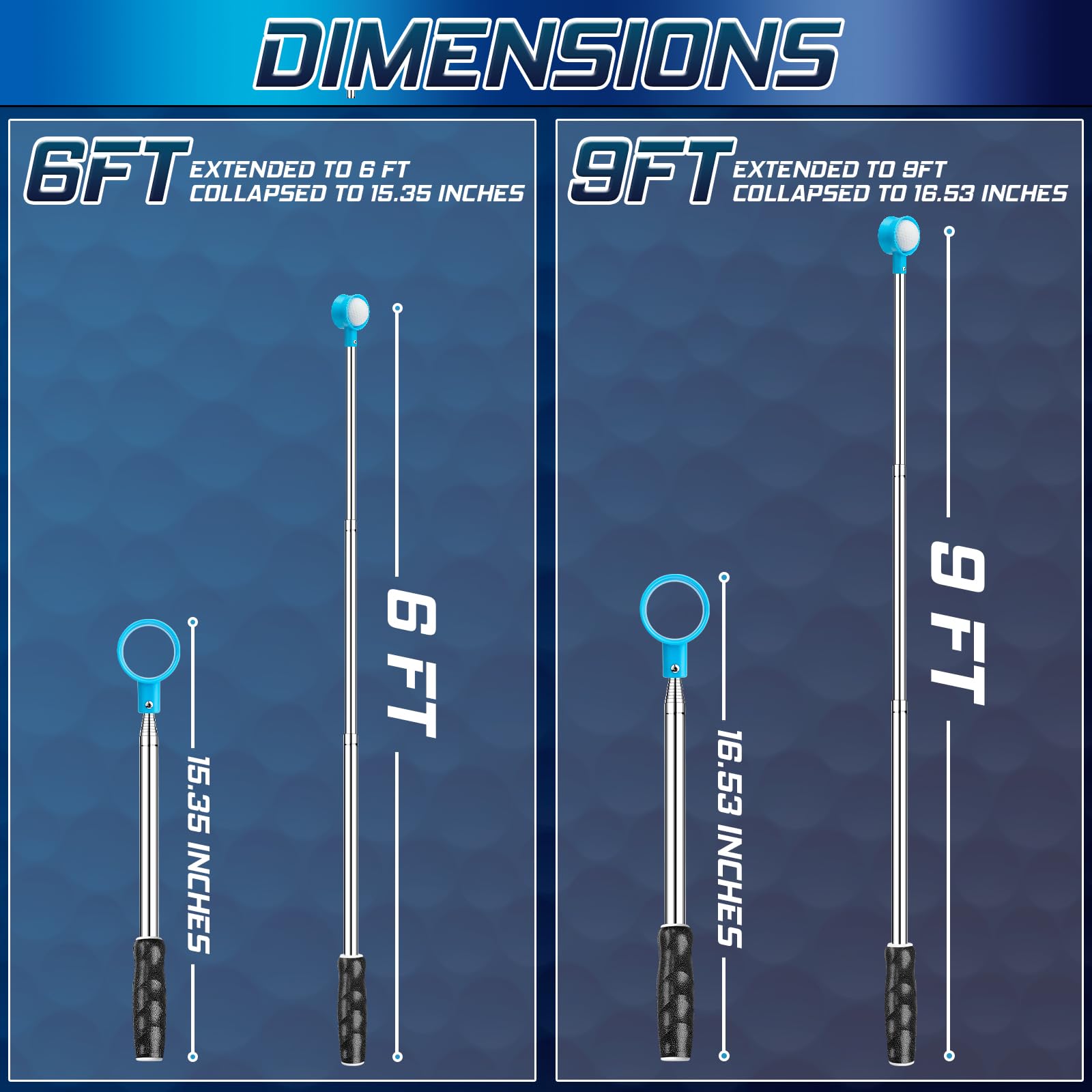 Premium 9ft Telescopic Golf Ball Retriever - Unbreakable Stainless Steel Head with Two-Sided Easy Grab Design | Perfect Water Hazard & Rough Terrain Ball Retrieval Tool | Great Golf Gift for Men | Ideal for Lakes, Ponds & Course Maintenance
