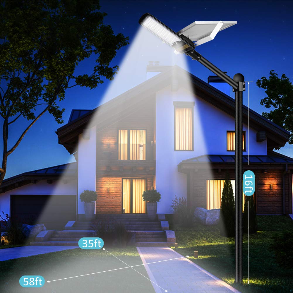 5000W Solar Street Lights Outdoor - IP67 Waterproof LED Security Flood Light with Remote Control, Dusk to Dawn Sensor, Mounting Pole & Bracket - Perfect for Garden, Street, Court, Parking Lot, and Pathway Lighting
