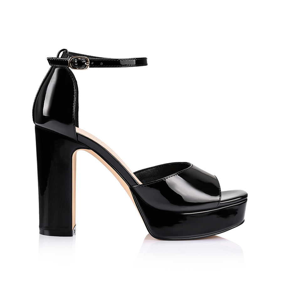 Stylish Black Patent Leather India Platform Heels for Women - Perfect for Parties, Weddings & Night Out