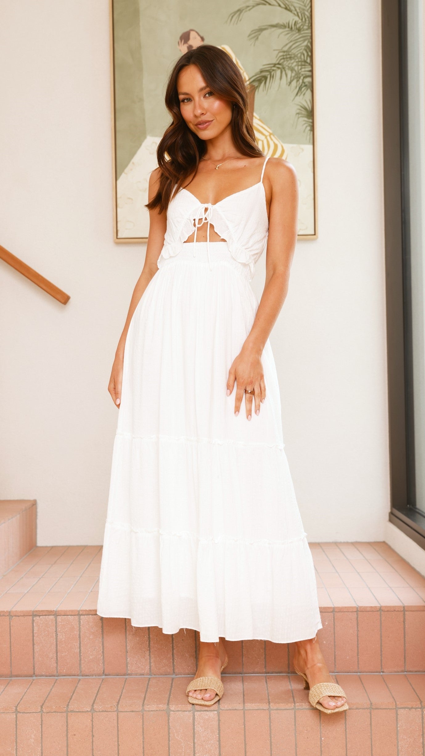 Andrea Women's Maxi Dress - Elegant White Flowy Long Dress for Summer, Beach, Wedding & Special Occasions