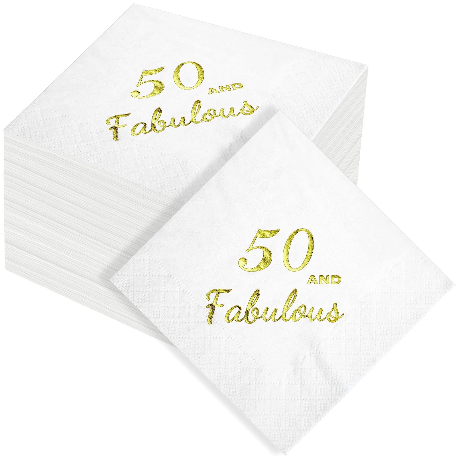 50th Birthday Party Napkins - 60 Pack White & Gold Foiled Cocktail Paper Napkins (5x5 Inch) for Anniversary, Dessert, Cake & Beverage Decorations - Elegant Dinner Party & Celebration Supplies