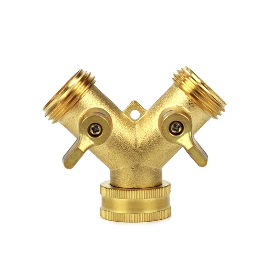 QINFEI Brass Y Valve Hose Splitter - 2 Way Solid Brass Garden Hose Adapter with Durable Handle for Greenhouse, Agriculture & Outdoor Watering | Perfect for Lawn Care, Irrigation & Multi-Tap Connections