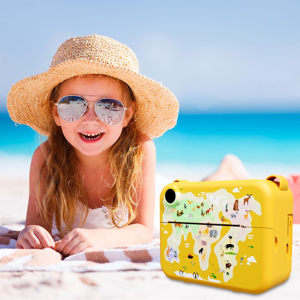AVZYARDY Instant Print Camera for Kids - Portable Selfie Camera with Print Paper, Fun Toddler Camera Toy for Boys & Girls - Perfect Birthday, Holiday & Travel Gift (Yellow) - Capture Memories at Parties, Vacations & Family Gatherings