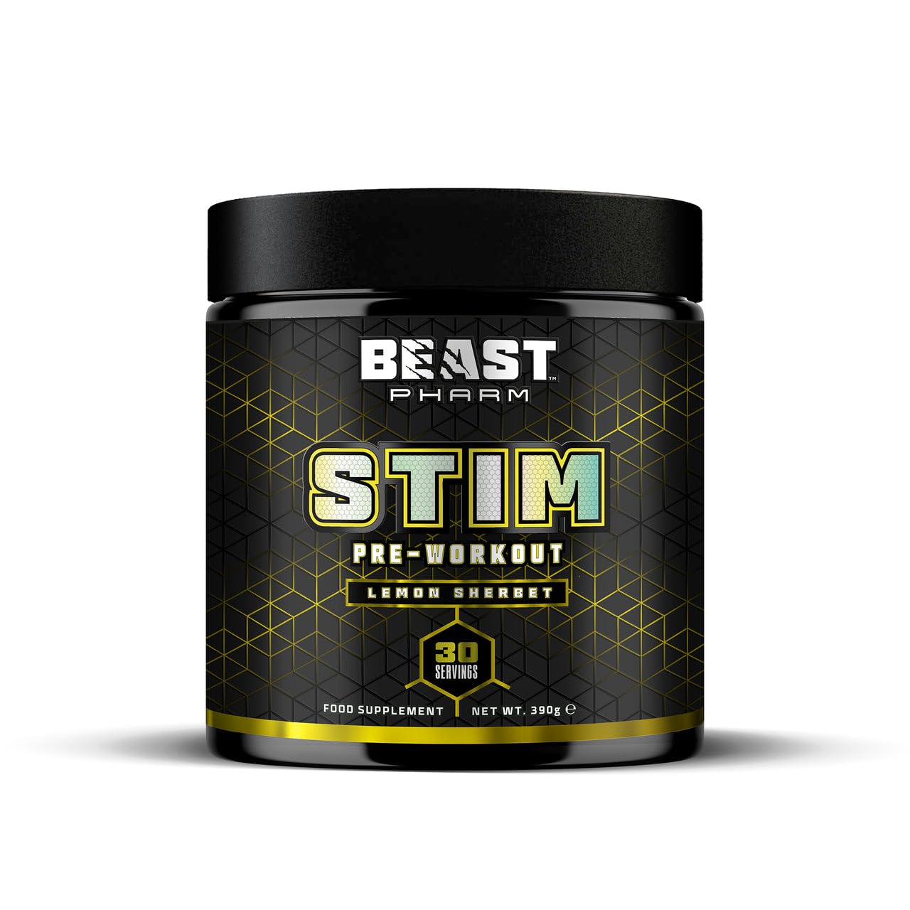 Beast Pharm STIM Pre Workout Powder 390g - Lemon Sherbet Flavor | Energy & Focus Booster for Gym, Fitness & Bodybuilding | Caffeine & Nitric Oxide Formula for Enhanced Performance