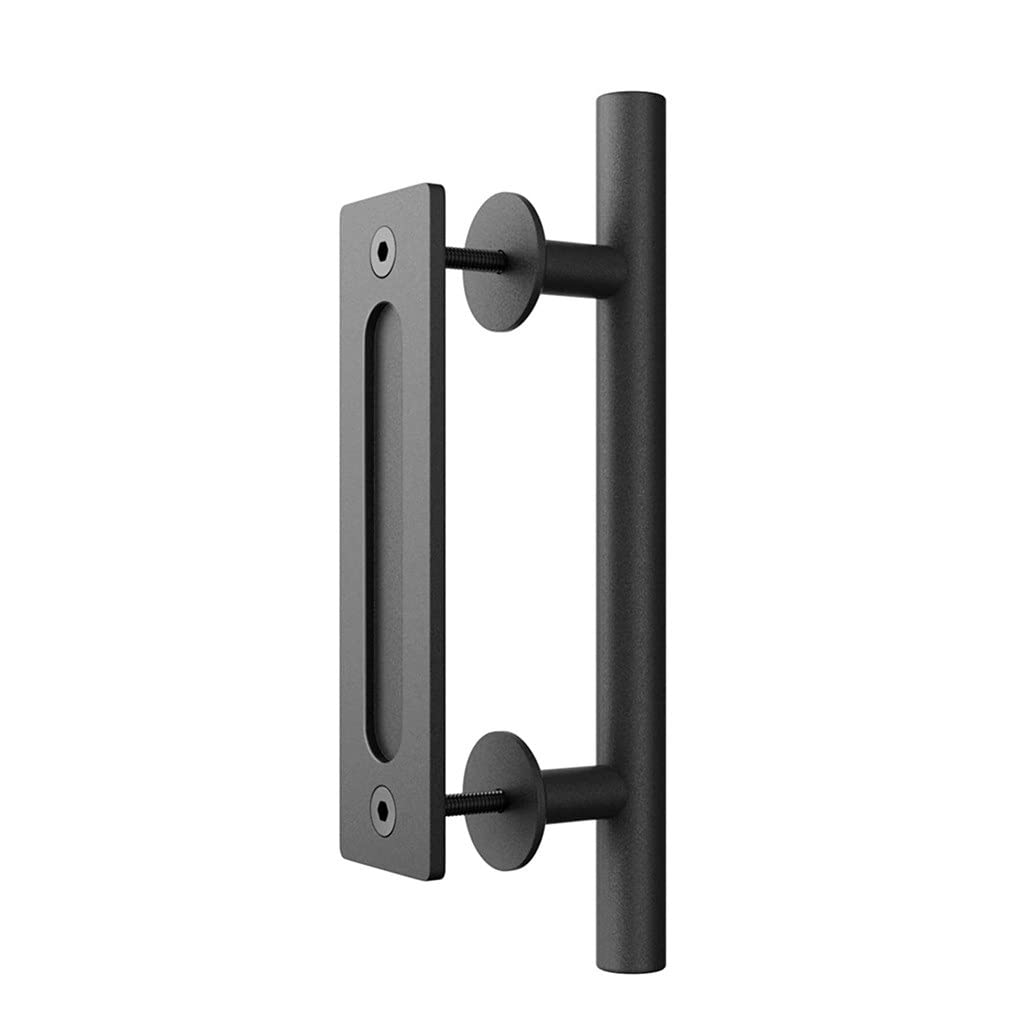 12 Inch Sliding Barn Door Handle - Heavy Duty Stainless Steel & Carbon Steel Flush Pull Set for Wood Interior Doors - Black Finish - Perfect for Farmhouse, Rustic, and Modern Home Decor