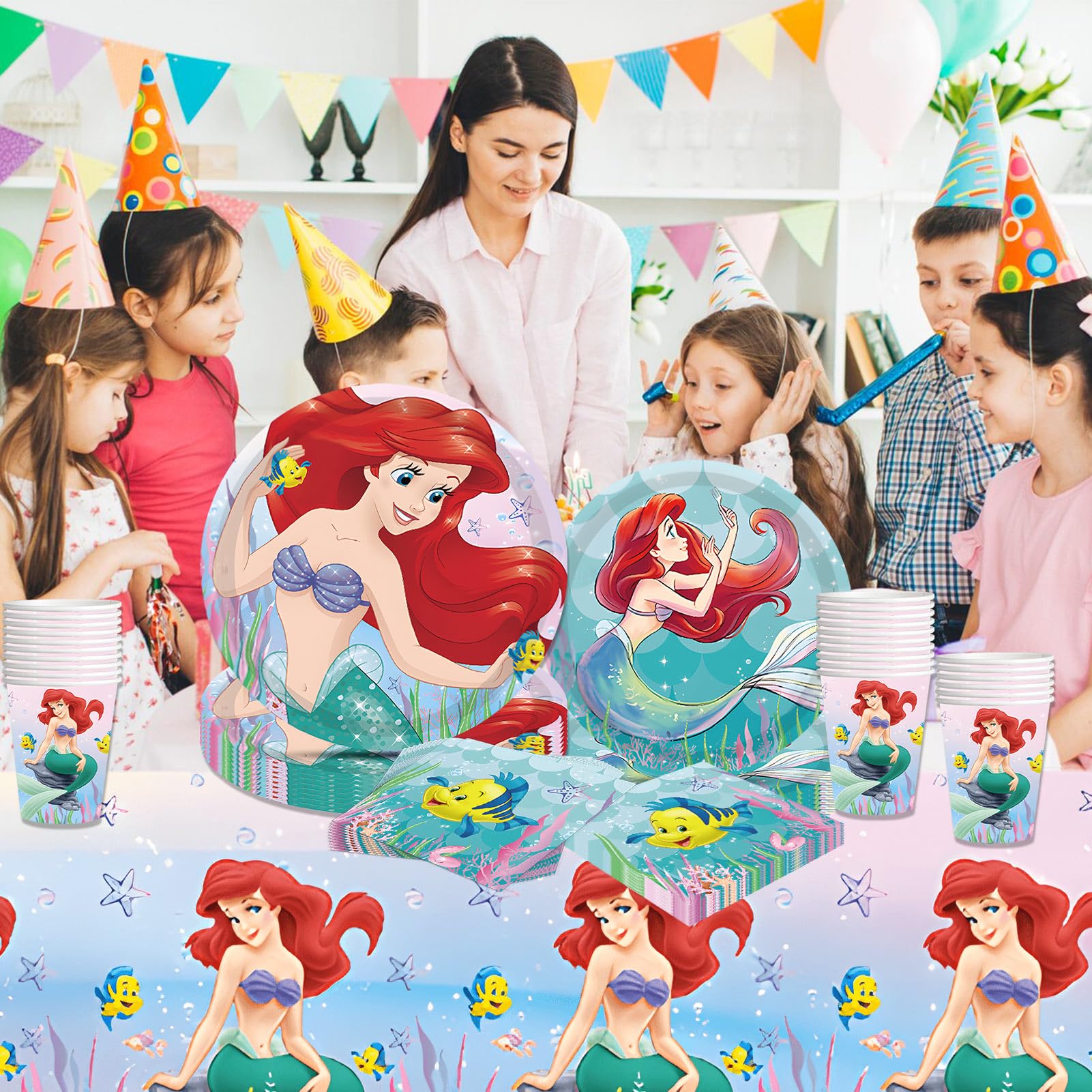 **Ariel The Little Mermaid Birthday Party Decorations Set of 81 - Includes Tableware, Backdrops & Party Supplies for 20 Guests - Perfect for Girls' Birthday Celebrations, Themed Parties & Disney Princess Events**