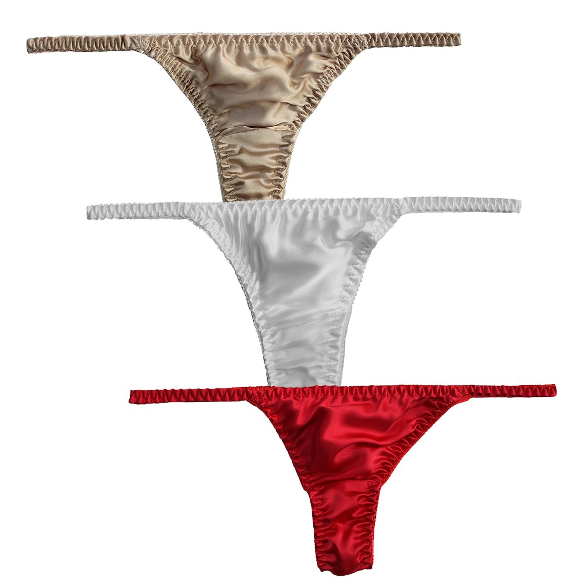 Pure Silk Panties for Women - 3 Pairs Soft Sexy Thong & Bikini Underwear - Healthy Breathable String Panty Set S-XL - Perfect for Summer, Beach Wear & Sensual Occasions