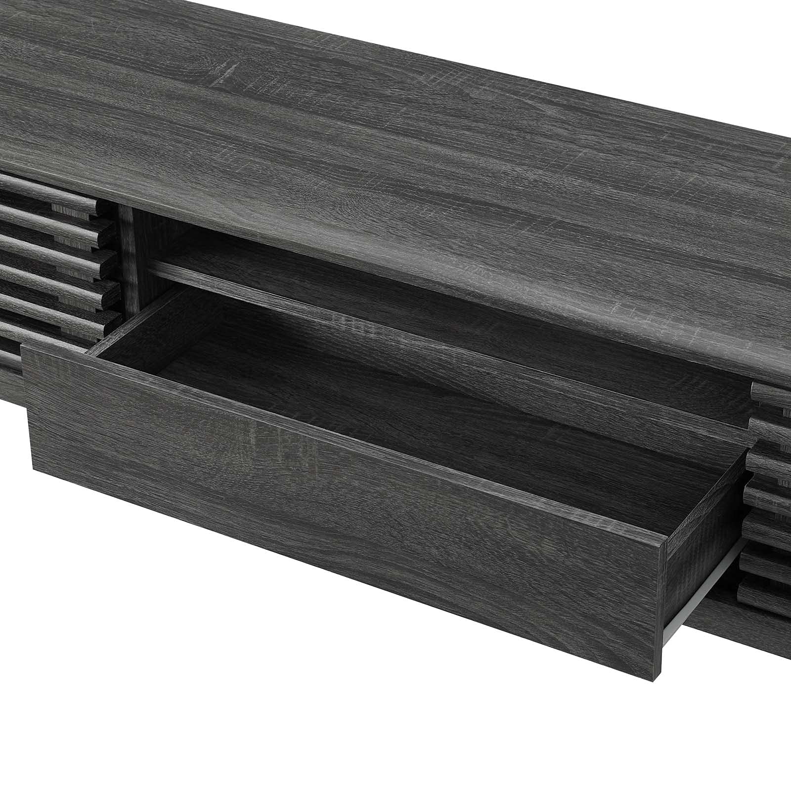 Modern Dark Grey Wood TV Stand Console Table - Stylish Media Entertainment Center for Living Room, Lounge, Hotel & Hospitality Spaces