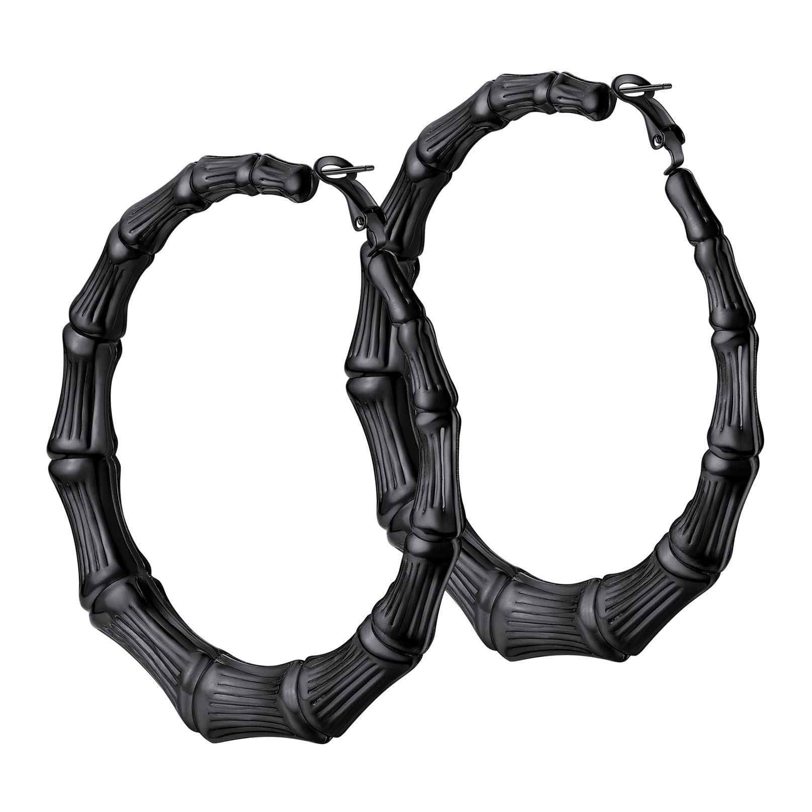 Bandmax Hypoallergenic Bamboo Hoop Earrings for Women - 30/40/60/80mm Large Hoop Earrings in Gold, Black & Stainless Steel - 90s Retro Jewelry for Women & Girls - Perfect for Parties, Work & Everyday Wear