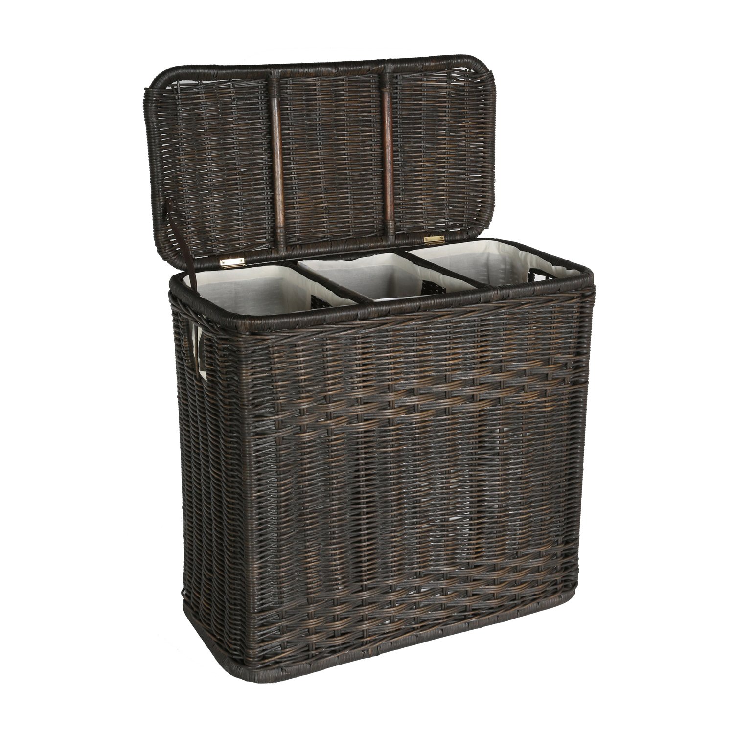 3-Compartment Wicker Laundry Hamper Sorter Basket - 30