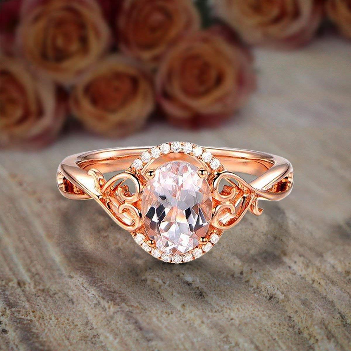 1.25 Carat Oval Cut Morganite & Diamond Engagement Ring - 18k Gold Plated Wedding Band for Women - Perfect for Proposals, Anniversaries & Bridal Jewelry