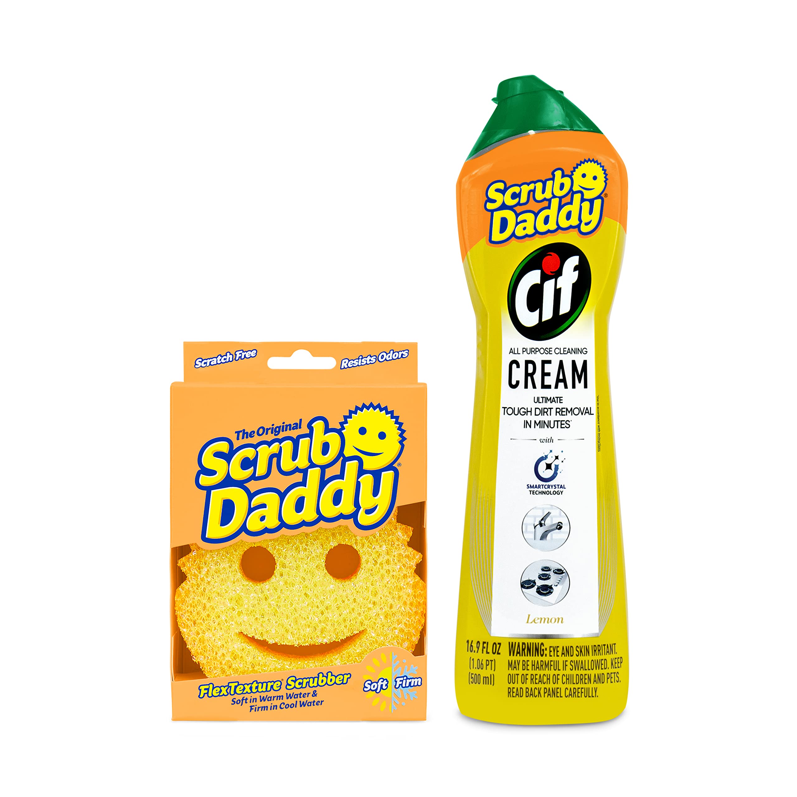 Scrub Daddy Sponges & Cif All Purpose Cleaner Lemon - Non-Scratch Kitchen & Bathroom Cleaning Sponges with Multipurpose Cleaner Cream - Best for Dishes, Countertops, Sinks & Tough Stains - Essential Cleaning Supplies Kit for Home & Office