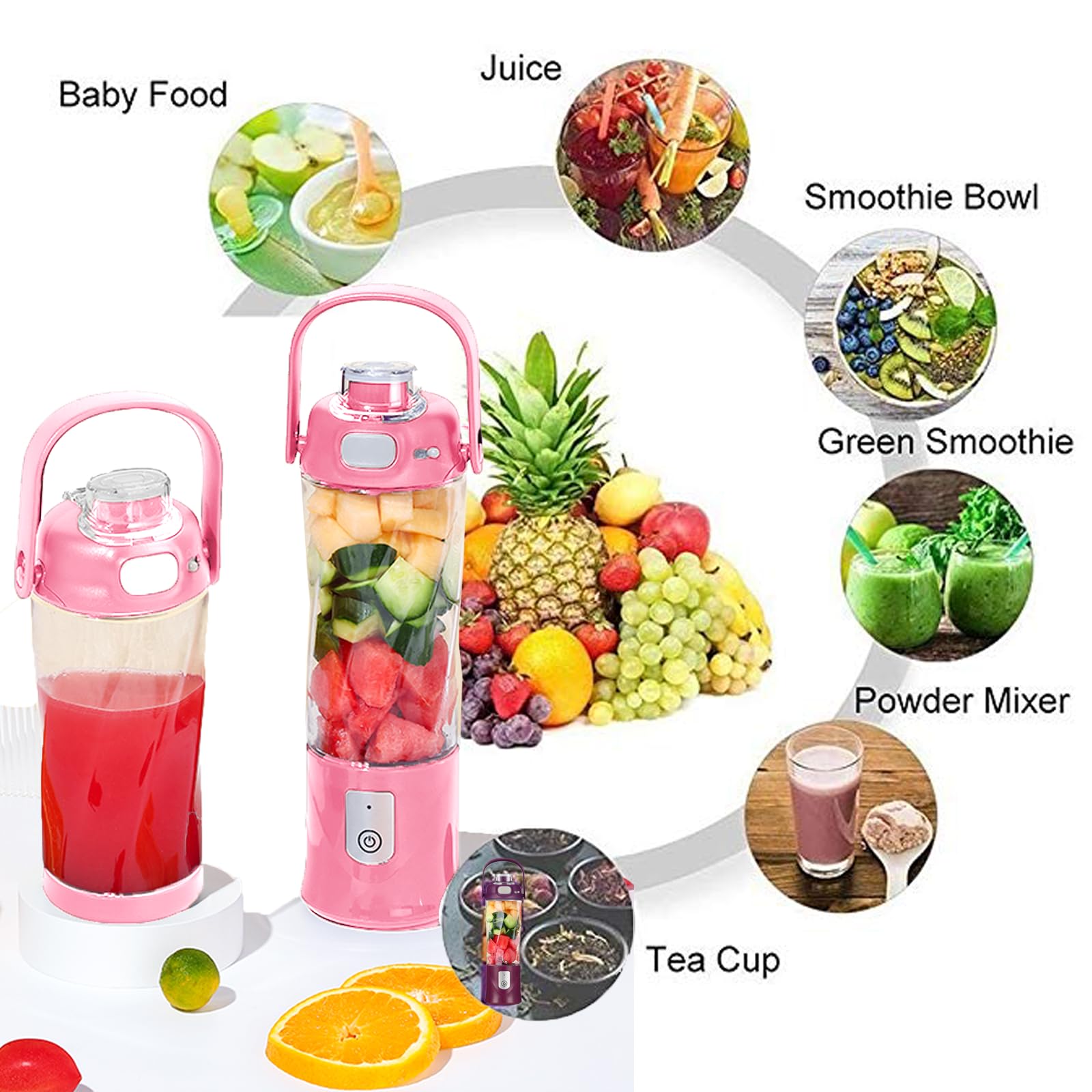 Portable Blender Cordless Personal Blender for Shakes & Smoothies - BPA Free Leakproof USB-C Rechargeable - Perfect for Ice Blending Juicing Food Processing - Great for Gym Office Travel Home Kitchen (Light Pink)