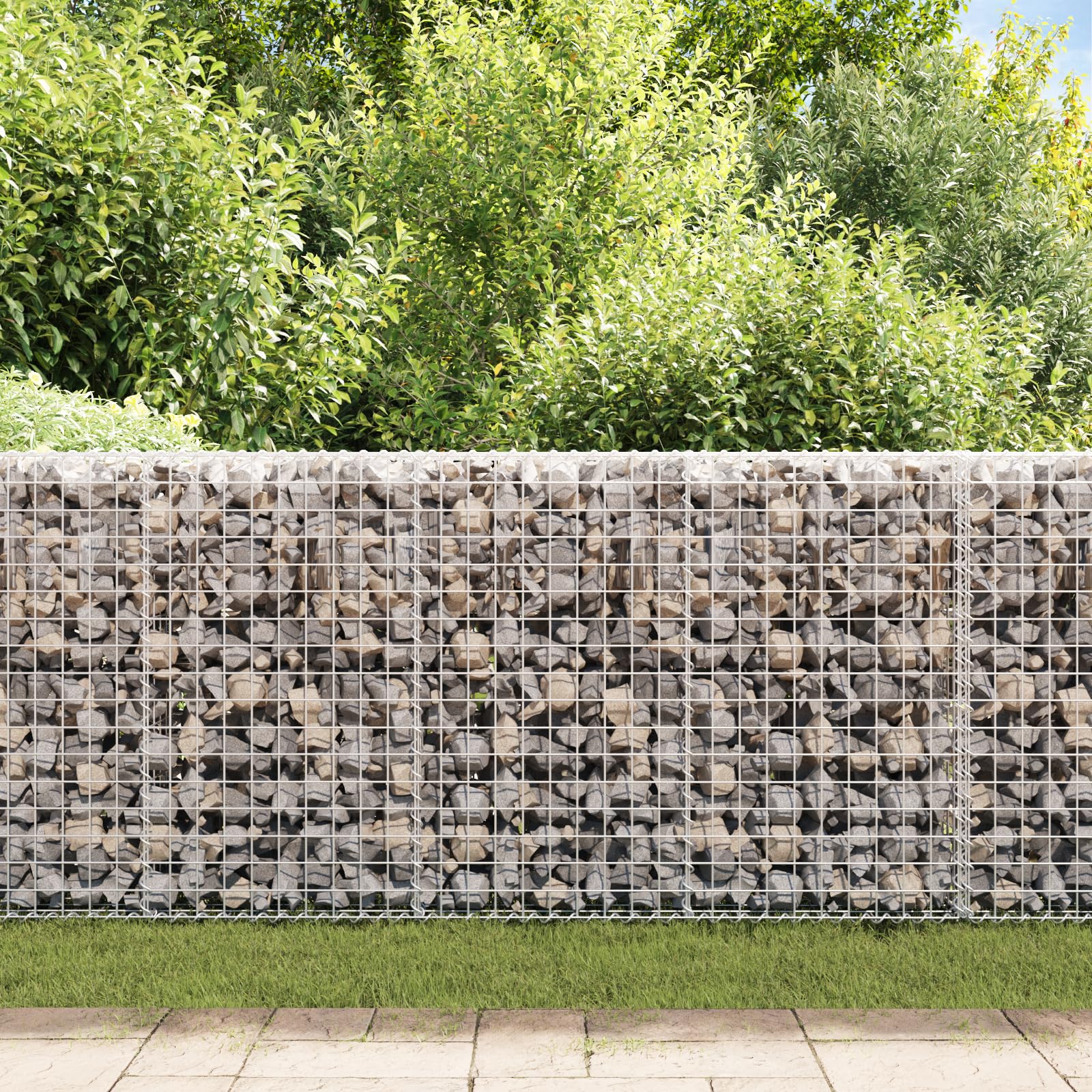vidaXL Galvanized Steel Gabion Basket Wall - Outdoor Garden & Patio Privacy Protection with Covers | Rock Stone Fence for Landscaping, Backyard Decoration & Boundary Security
