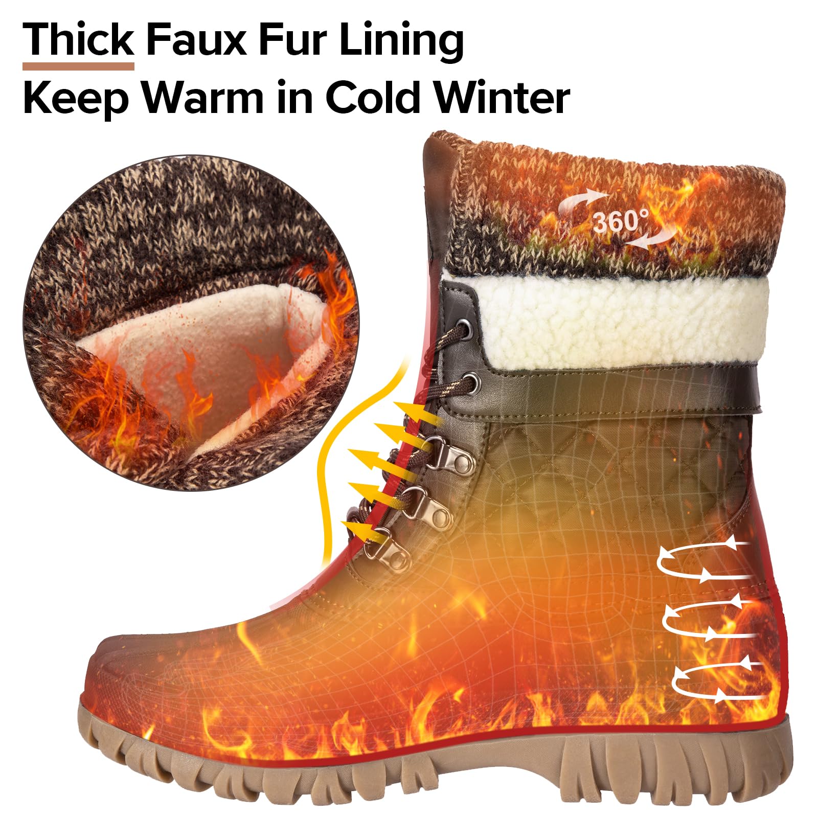 CAMEL CROWN Women's Winter Snow Boots - Waterproof Anti-Slip Fur Lined for Outdoor Hiking