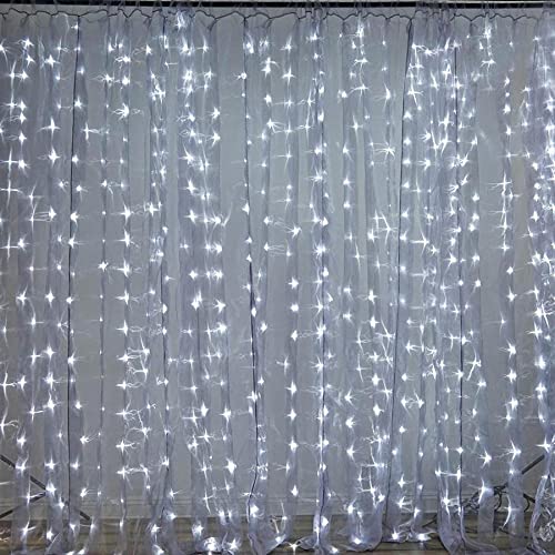 20ft x 10ft Silver LED Party Lights with Sheer Organza Backdrop Curtain - Perfect for Weddings, Birthday Parties, and Stage Decorations