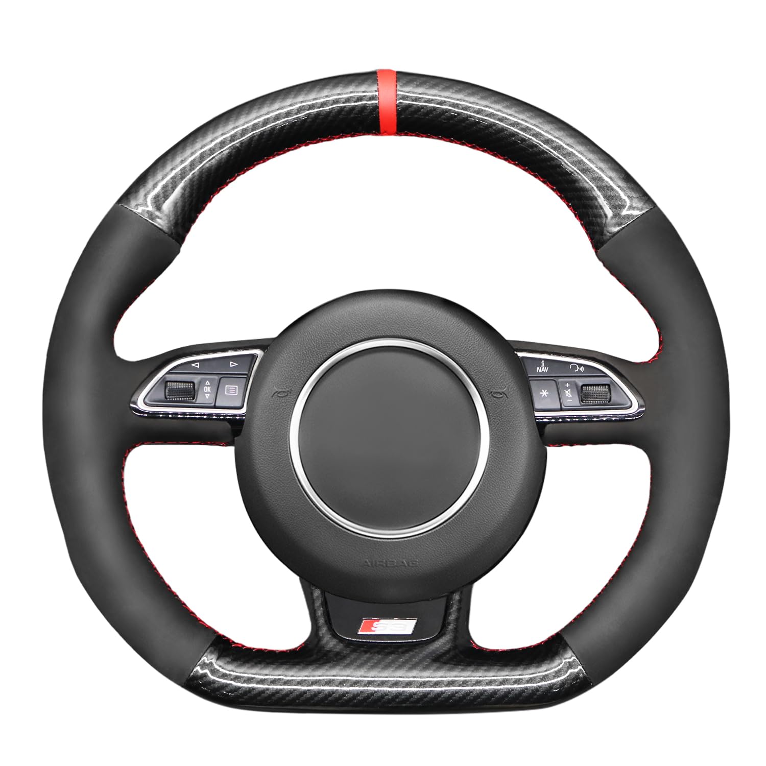 Premium Carbon Fiber & Suede Steering Wheel Cover for Audi A5/A7/RS5/RS7/S3/S4/S5/S6/S7 (2013+) - Hand Stitched, Non-Slip Grip - Perfect for Daily Driving & Performance Cars