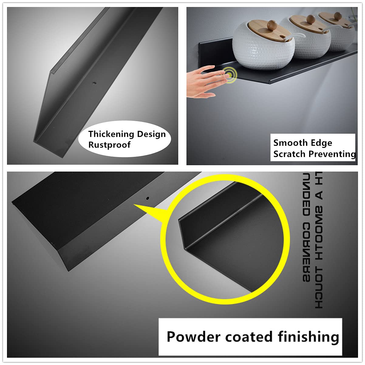 Metal Small Decor Shelves - Mini Floating Wall Shelf for Smart Speakers & Collectibles, Aluminum Wall Mounted Display Shelf, Matte Black, 12x5 Inches, 1ft Wide (2 Pack) - Perfect for Bedroom, Office & Living Room Organization