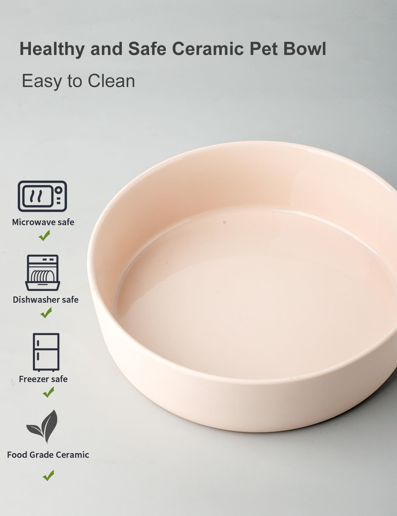 UBEE Ceramic Dog Bowl - 7 Inch Pet Food & Water Dish for Small to Medium Dogs & Large Cats - Non-Slip, Durable Feeding Bowl in Soft Pink - Perfect for Home, Kitchen & Travel Use