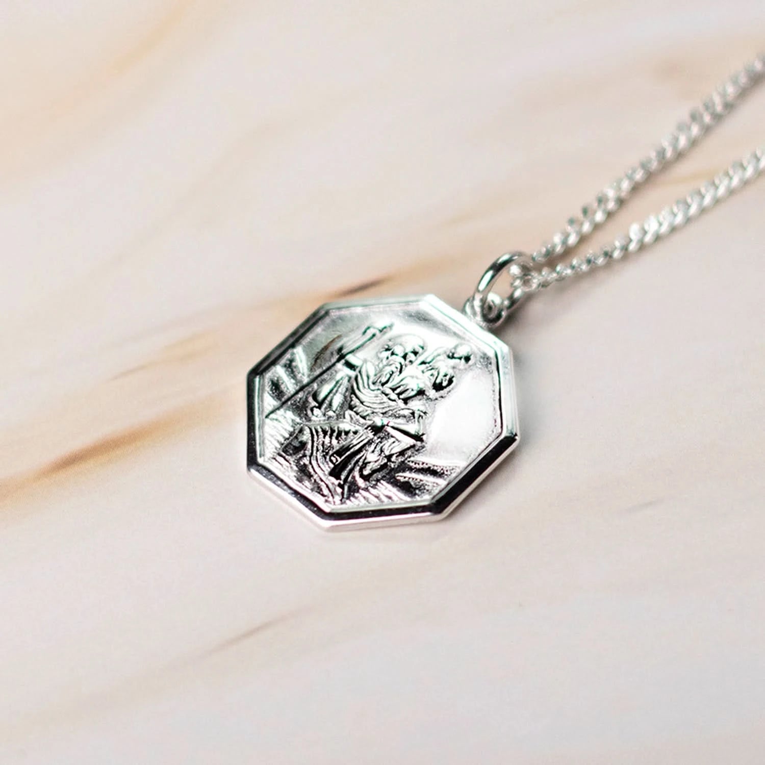 St. Christopher Necklace for Men & Women - 14K White Gold Religious Pendant with Engraving - Perfect for Travel Protection & Spiritual Gifts