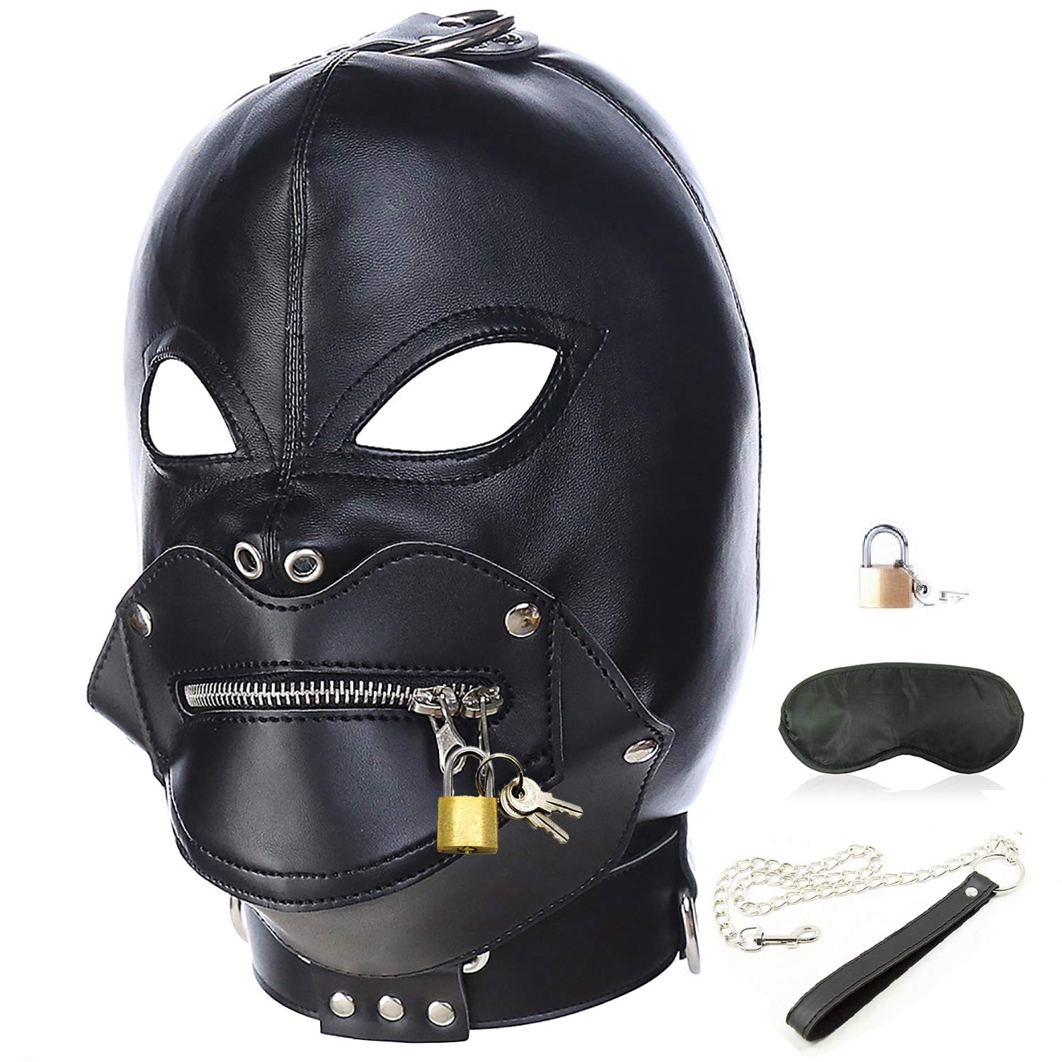 Breathable Black Leather Bondage Gimp Mask - Full Face Blindfold Hood for BDSM, LGBT, Cosplay & Couples Play | Unisex Adult Restraint Toy for Training, Roleplay & Halloween Costume Accessories