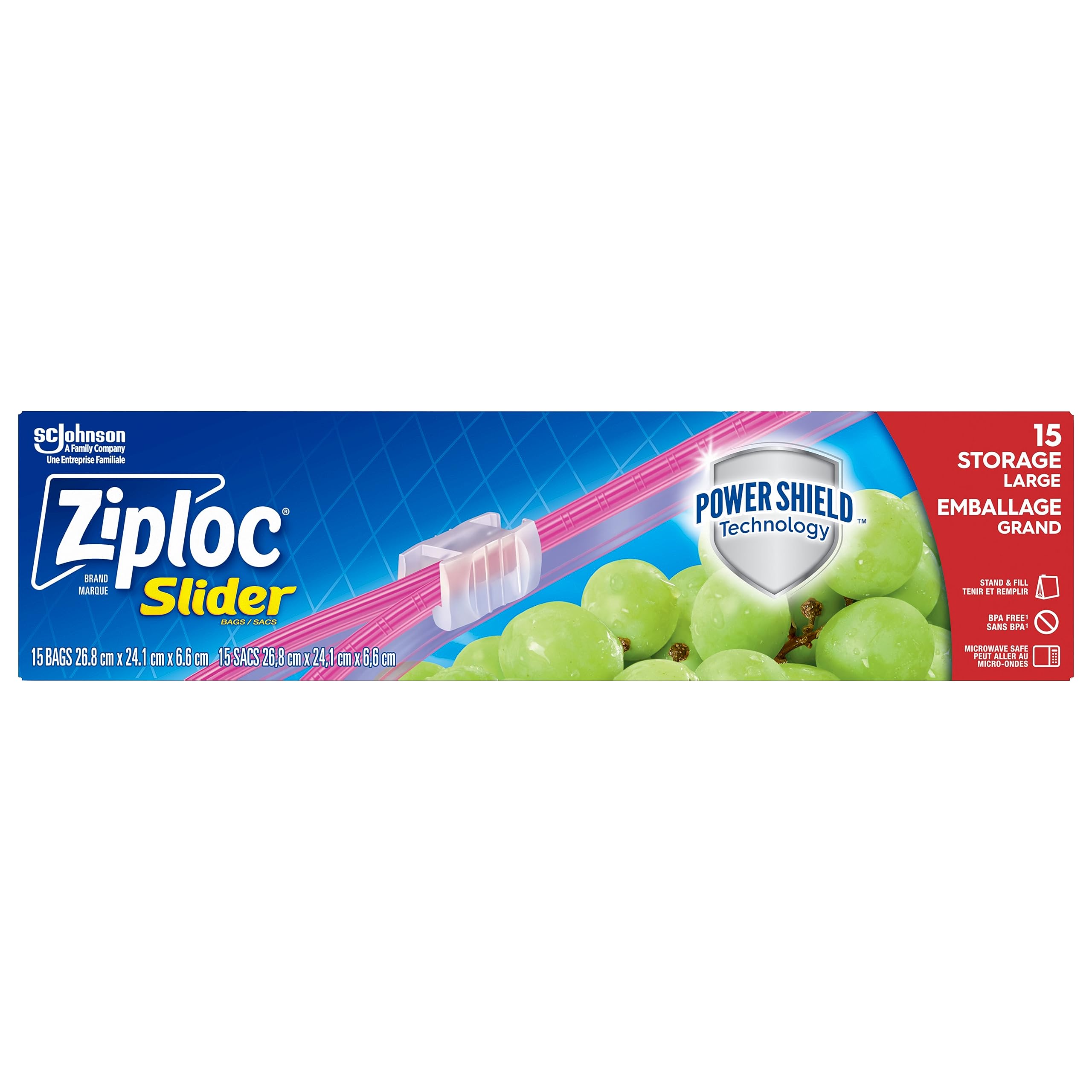 Ziploc Large Food Storage Slider Bags - 15 Count | Puncture-Resistant, Expandable Bottom, Microwave Safe | Perfect for Meal Prep, Freezer Storage & Leftovers