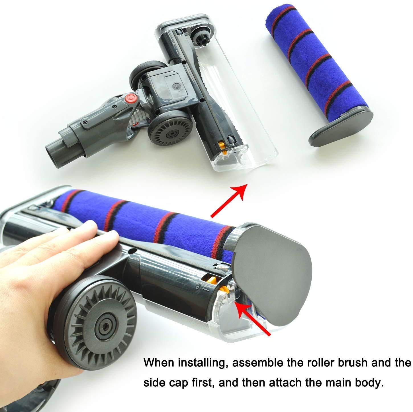 EZ SPARES Compatible with Dyson V7 V8 V10 V11 V15 Cordless Vacuum - Motorized Brush Attachment with 2 Roller Heads for Hard Floors & Carpets - Velvety Drum Suction Cleaner for Home, Car, Pet Hair Removal