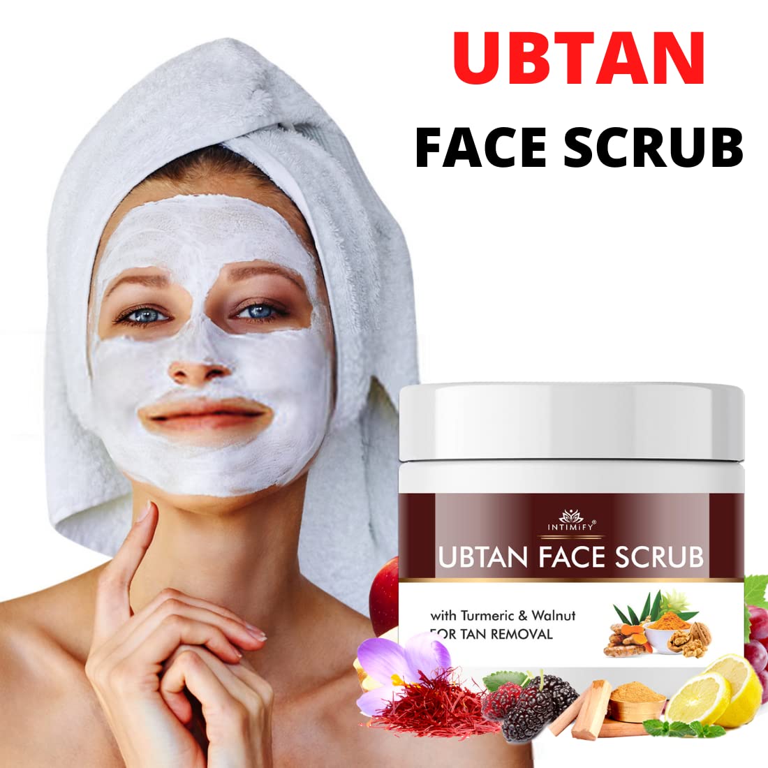 INTIMIFY Ubtan Face Scrub for Women - Walnut & Turmeric Exfoliator for Glowing Skin, Brightening, Tan Removal - Treats Oily & Dry Skin (100ml) - Perfect for Daily Skincare Routine & Bridal Prep