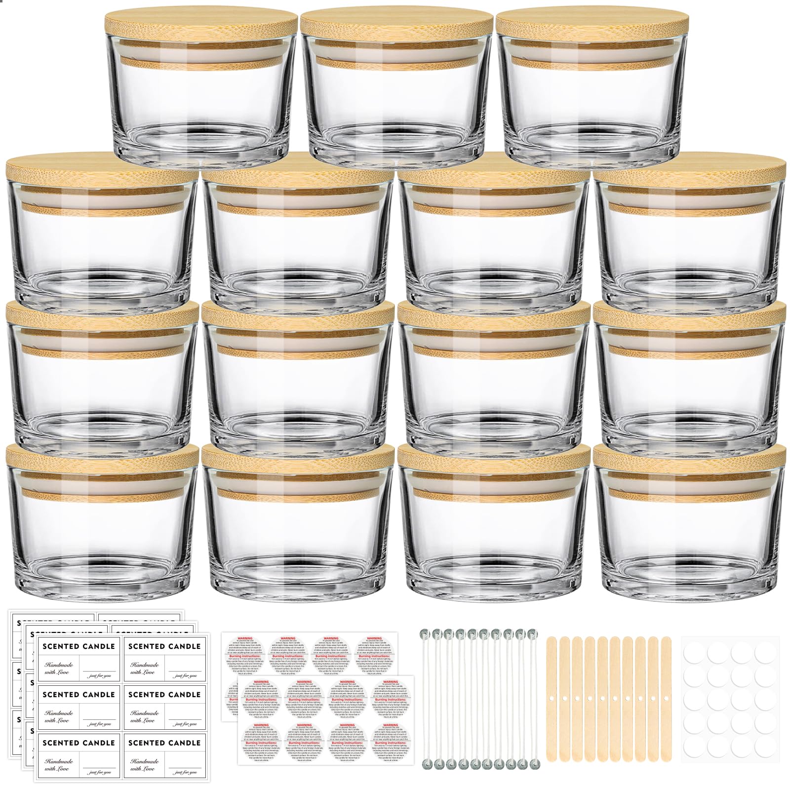 4oz Clear Glass Candle Jars with Bamboo Lids (15 Pack) - Small Wide Mouth Containers for DIY Candle Making, Wedding Favors, Home Decor & Gift Packaging - Perfect for Small Businesses & Crafters
