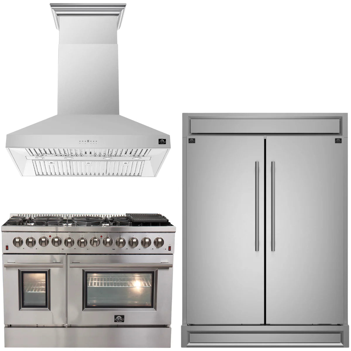 **Forno 48-Inch Dual Fuel Range with Modern Grill Trim, Wall Mount Range Hood & 60-Inch Refrigerator - Premium Kitchen Appliance Package (FBDL 017 04CAUS) - Perfect for Modern Homes & Gourmet Cooking**