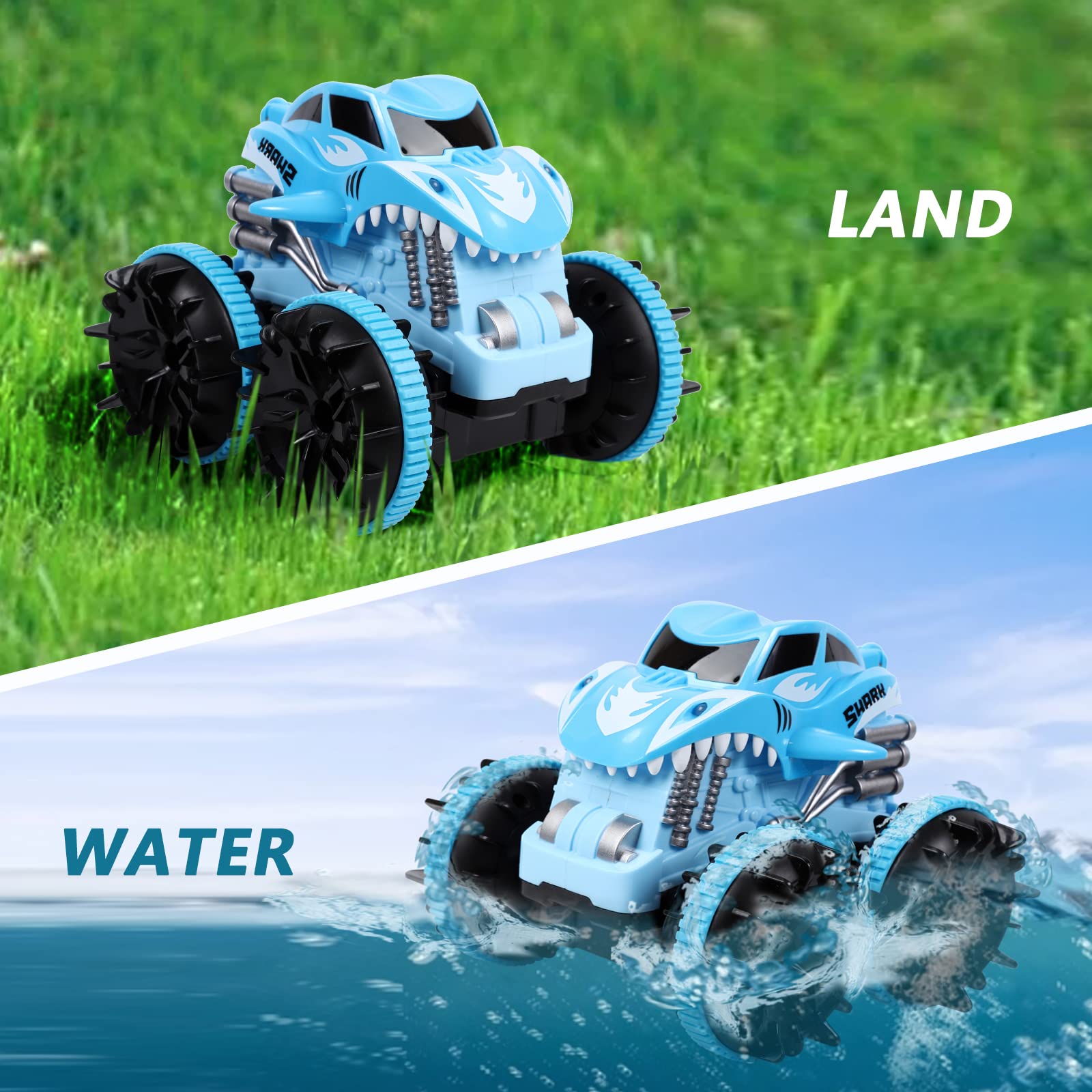 Remote Control Monster Truck Toy for Boys Age 6-12 - Amphibious RC Shark Car for Kids - Outdoor Water & Land Play - Perfect for Pool, Beach, Backyard & Birthday Gifts