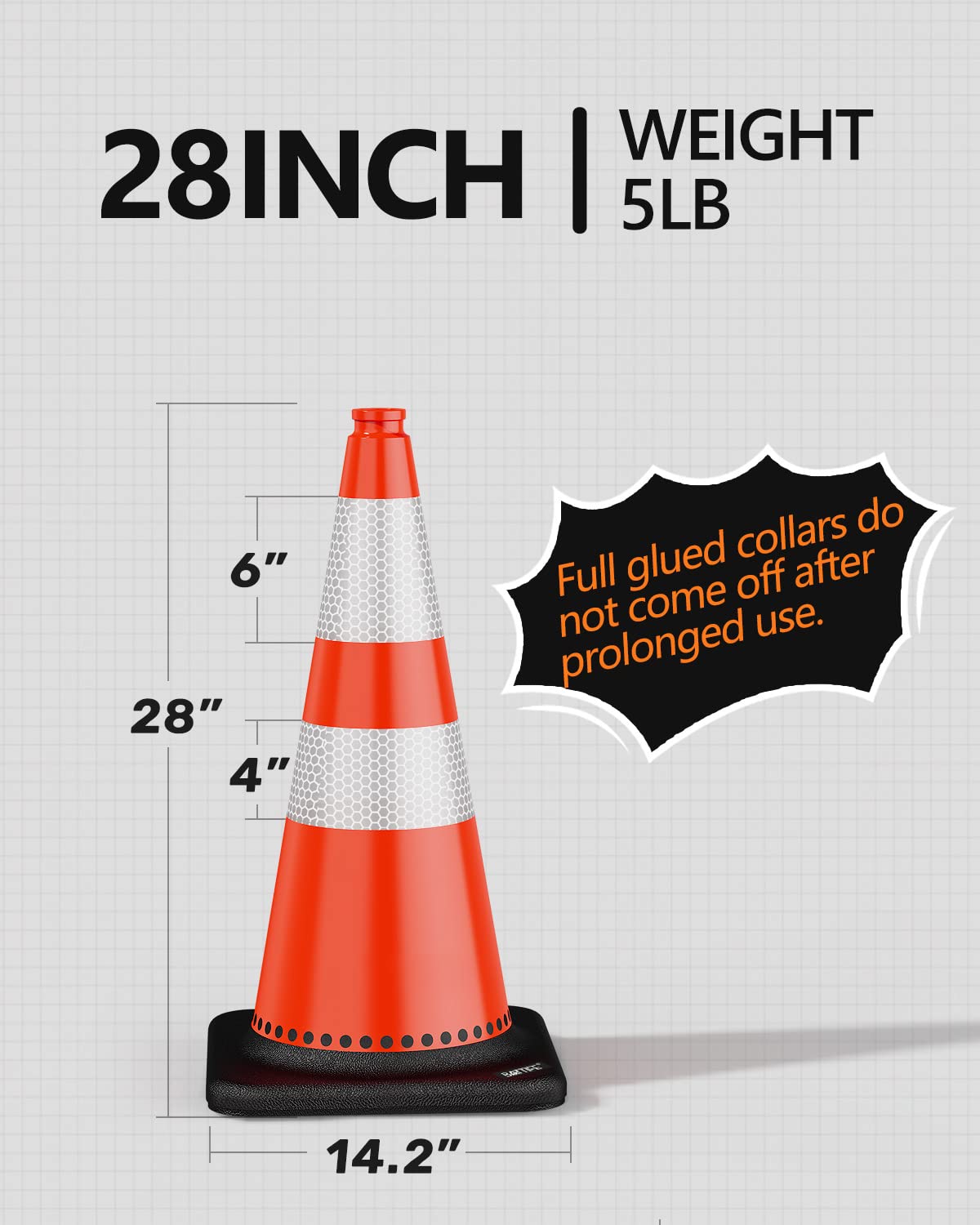 (8 Pack) BATTIFE 28 Inch Heavy Duty Traffic Cones with Weighted Black Base - High Visibility PVC Orange Safety Cones for Road Construction, Parking Control, School Zones & Sports Events - Perfect for Driveways, Work Zones & Crowd Management