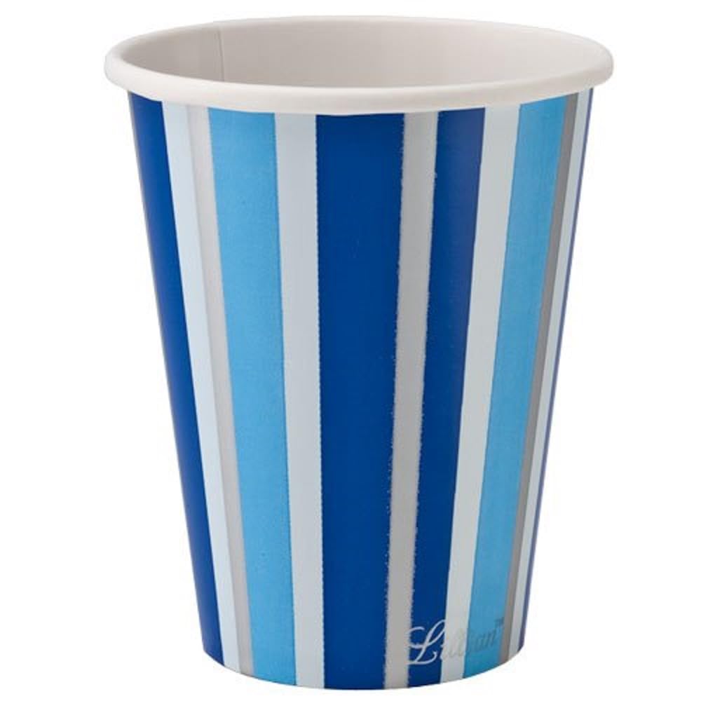 Lillian 24-Piece Twin Stack Paper Cups Set - 9oz Blue Stripe Disposable Cups for Parties, Picnics & Outdoor Events