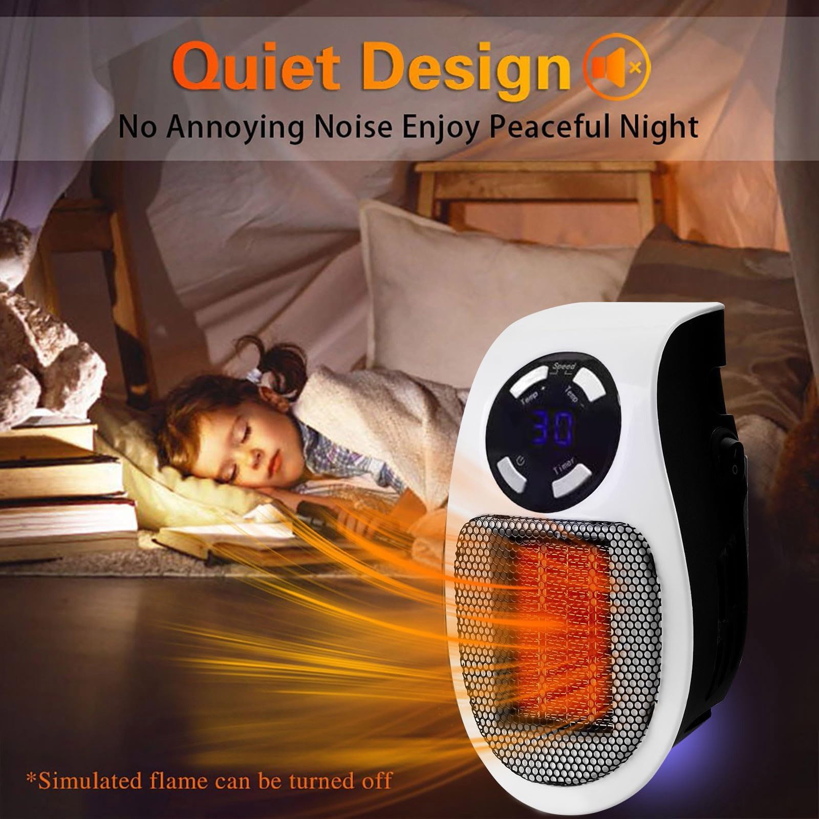 EcoWarm Plug-in Space Heater - Low Noise, Energy Efficient Portable Heater for Indoor Use | Perfect for Bedroom, Office & Small Spaces (White)