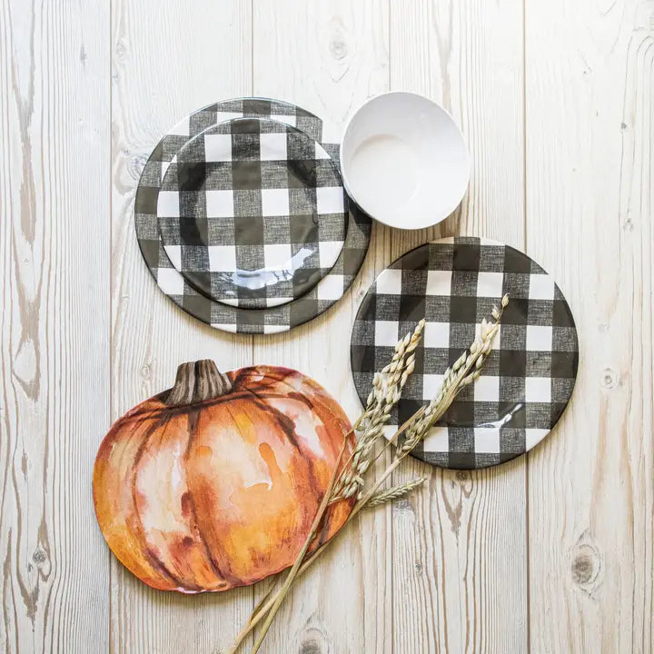 Vintage Cream and Black Buffalo Check Melamine Salad Plate - 12